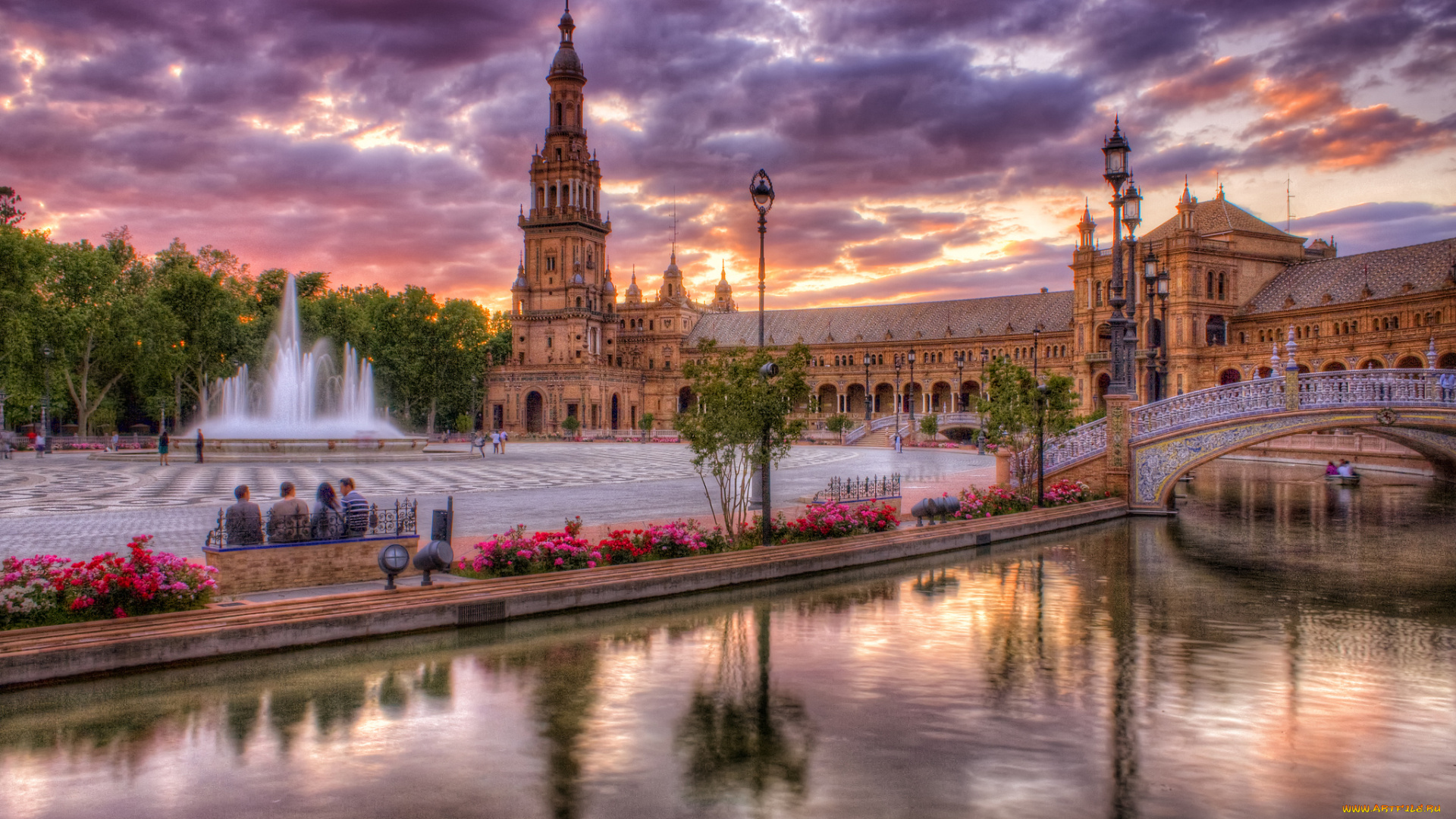 el, porvenir, seville, andalusia, spain, города, севилья, испания, эль-порвенир, андалусия, река, фонари, мост, фонтан, площадь, испании, набережная