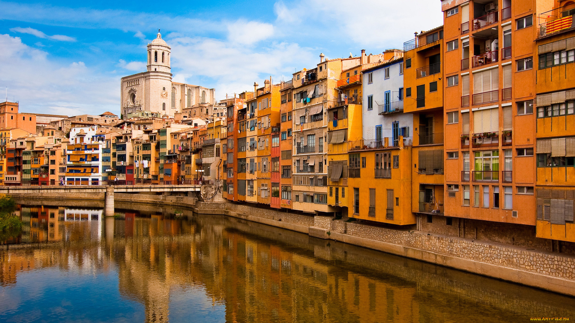 girona, catalonia, spain, города, улицы, площади, набережные, жирона, испания, набережная, река, мост, здания