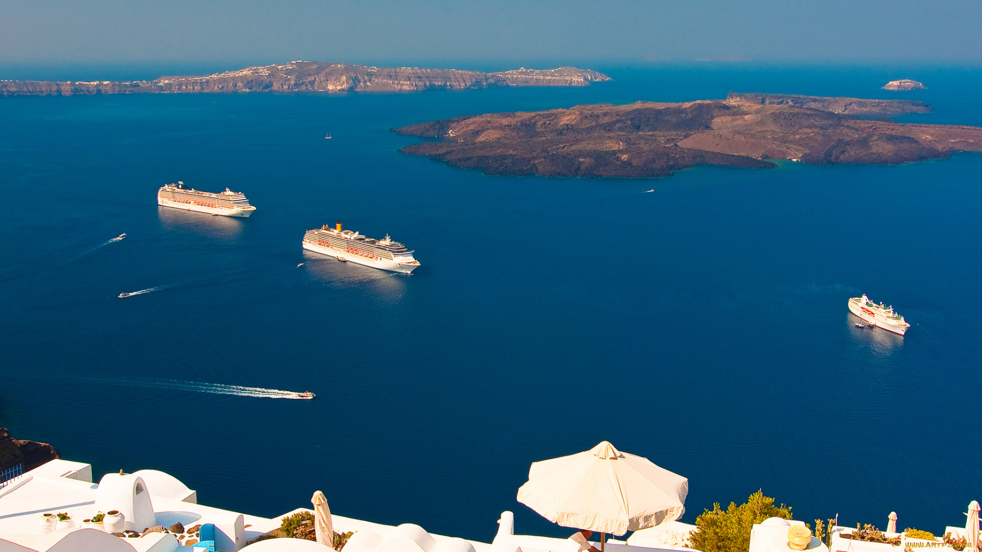 oia, santorini, greece, города, санторини, греция, ия, эгейское, море, панорама, острова, лайнеры
