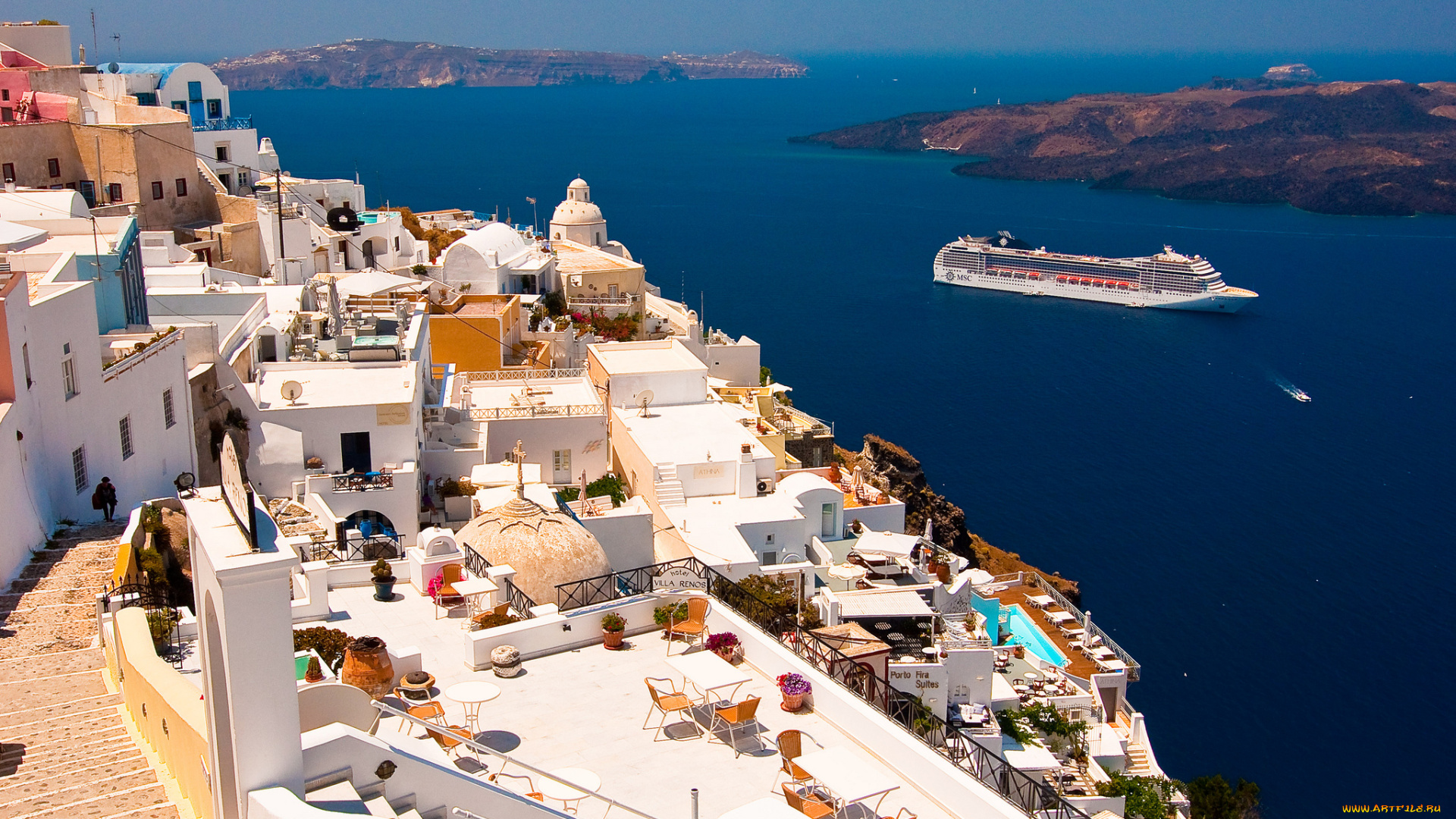 oia, santorini, greece, города, санторини, греция, ия, эгейское, море, лайнер