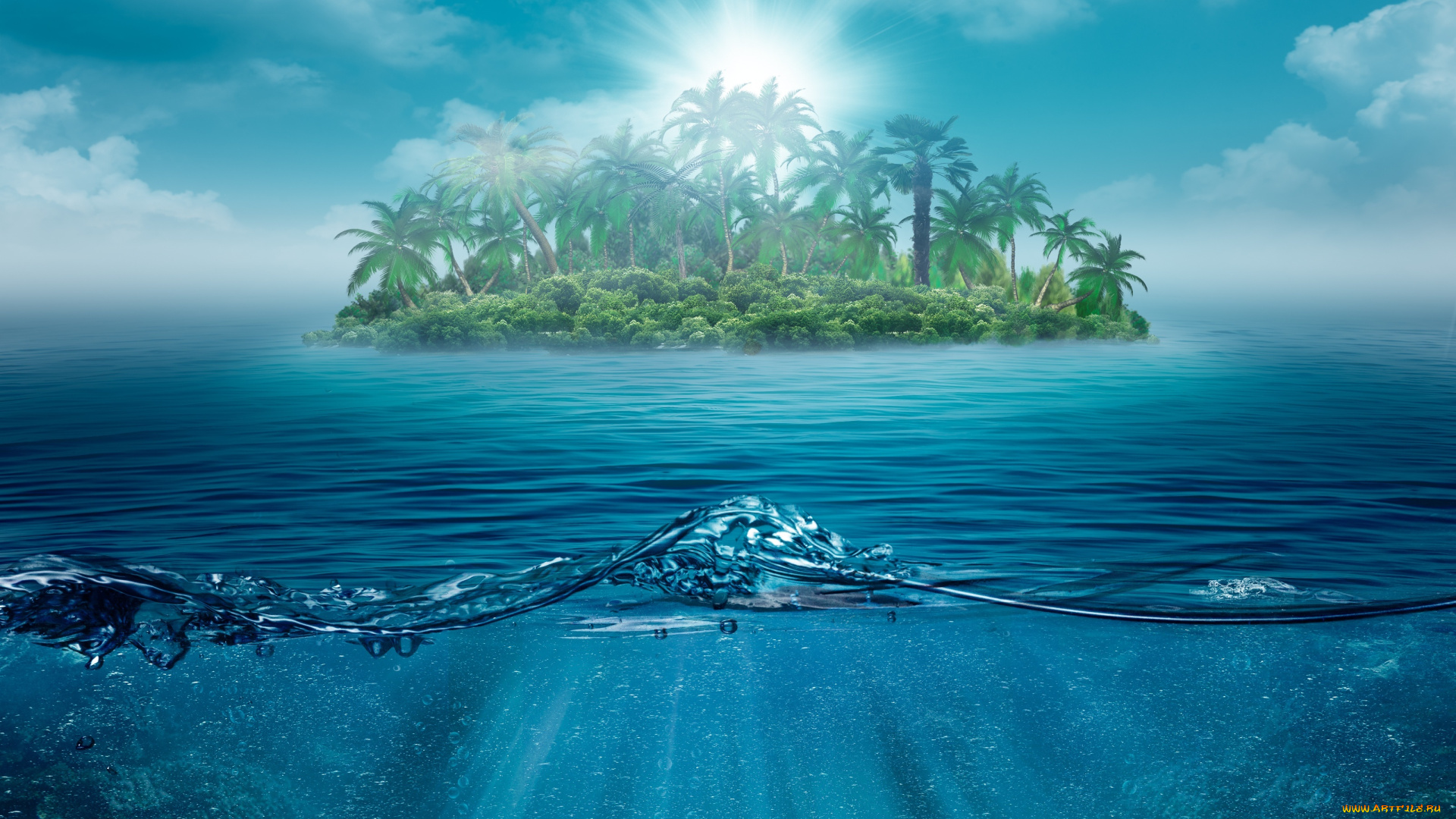 разное, компьютерный, дизайн, море, вода, остров, пальмы, тропики