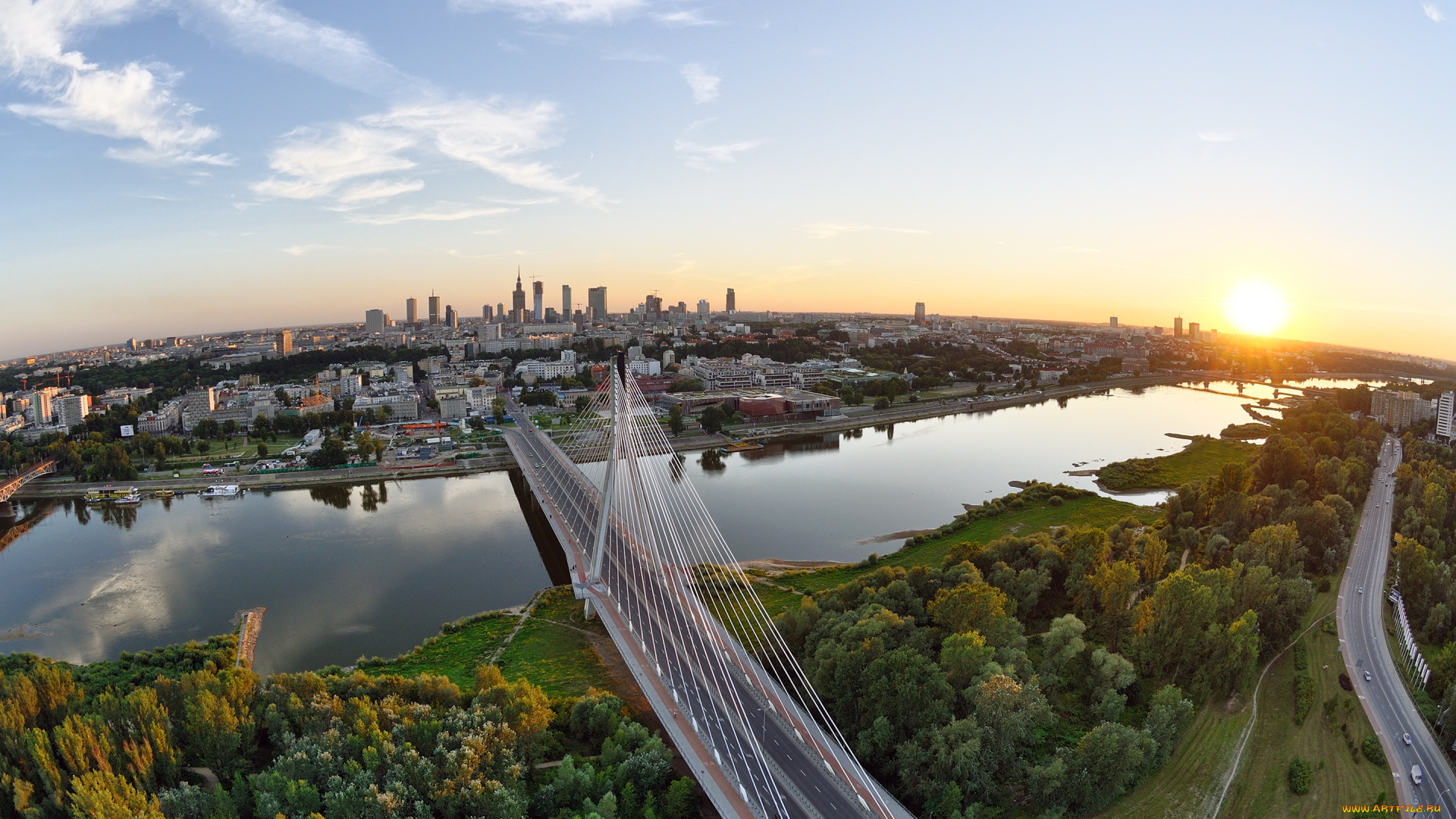warsaw, poland, города, варшава, польша, swietokrzyski, bridge, holy, cross, река, висла, мост, закат, панорама
