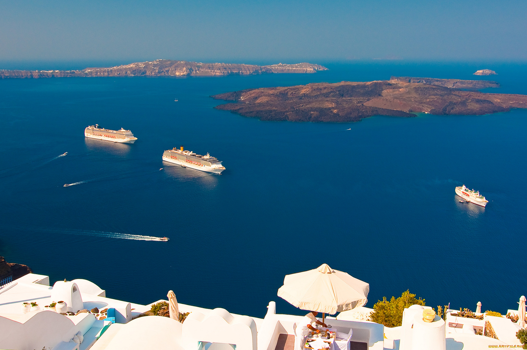 oia, santorini, greece, города, санторини, греция, ия, эгейское, море, панорама, острова, лайнеры