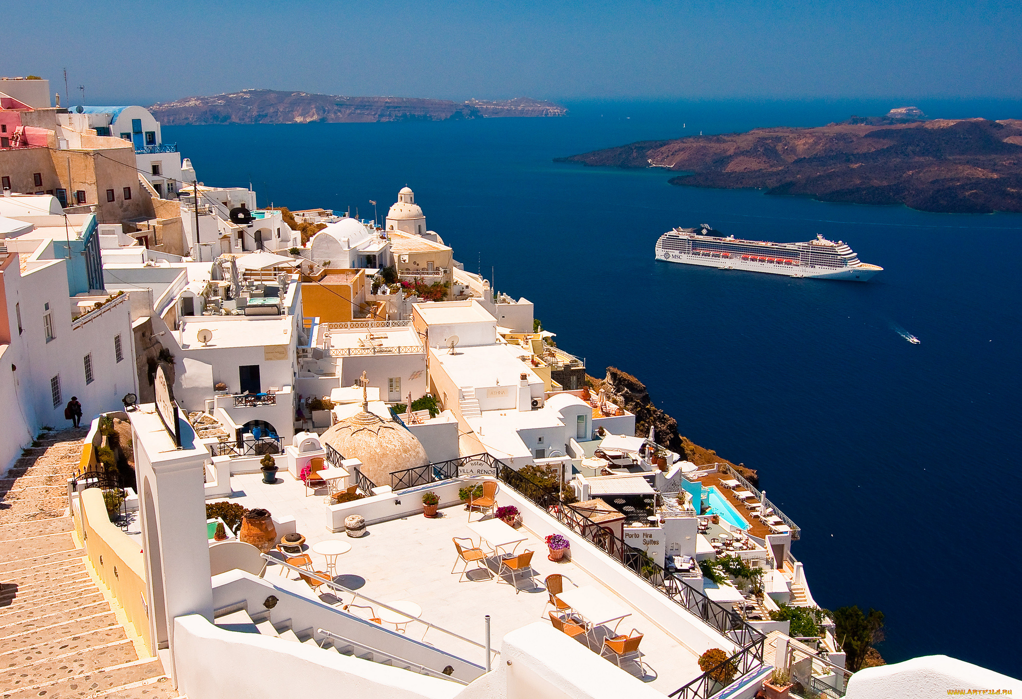 oia, santorini, greece, города, санторини, греция, ия, эгейское, море, лайнер