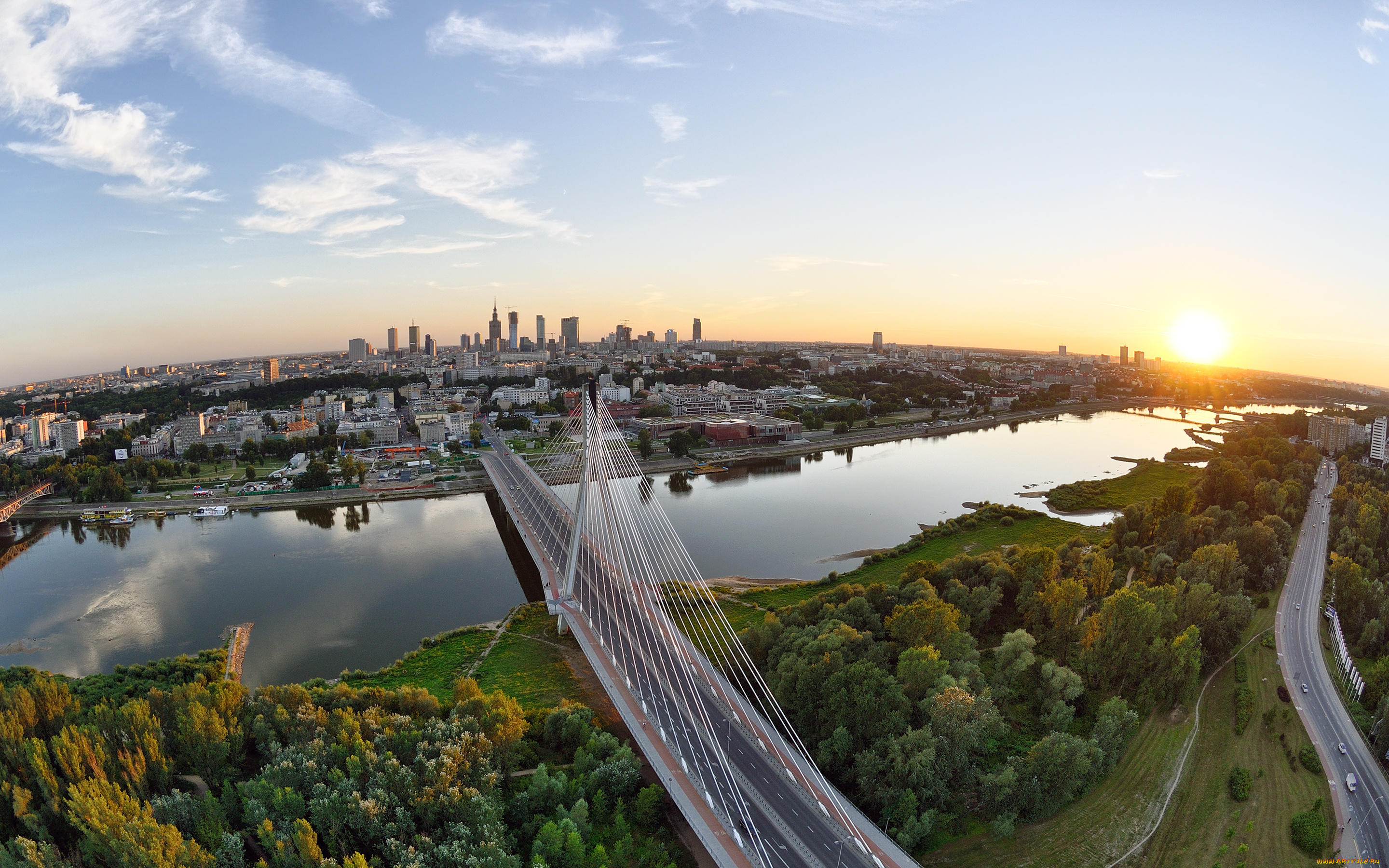 warsaw, poland, города, варшава, польша, swietokrzyski, bridge, holy, cross, река, висла, мост, закат, панорама