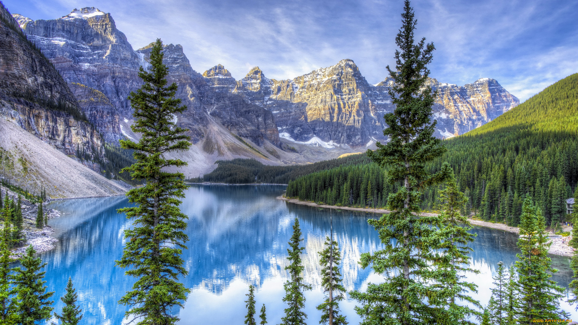 природа, реки, озера, горы, лес, пейзаж, озеро, цветы, ели