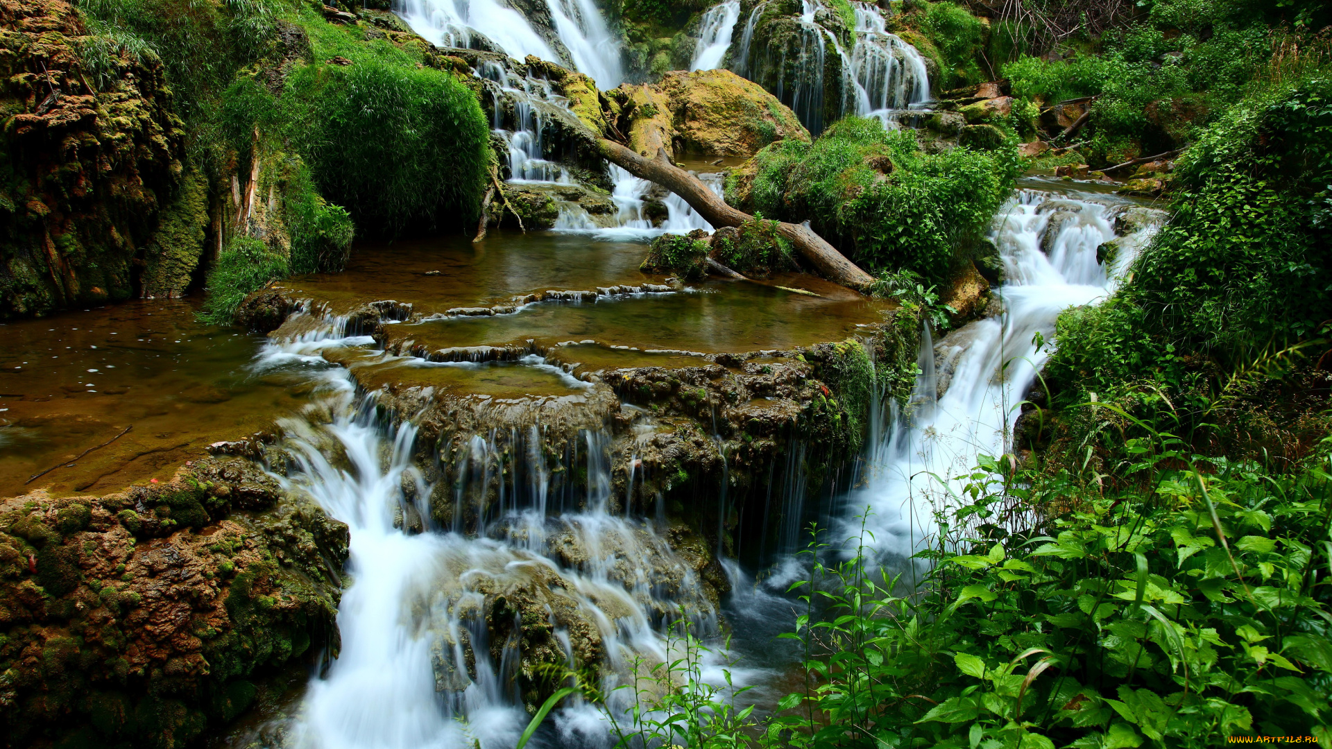 природа, водопады, камни, лес, водопад