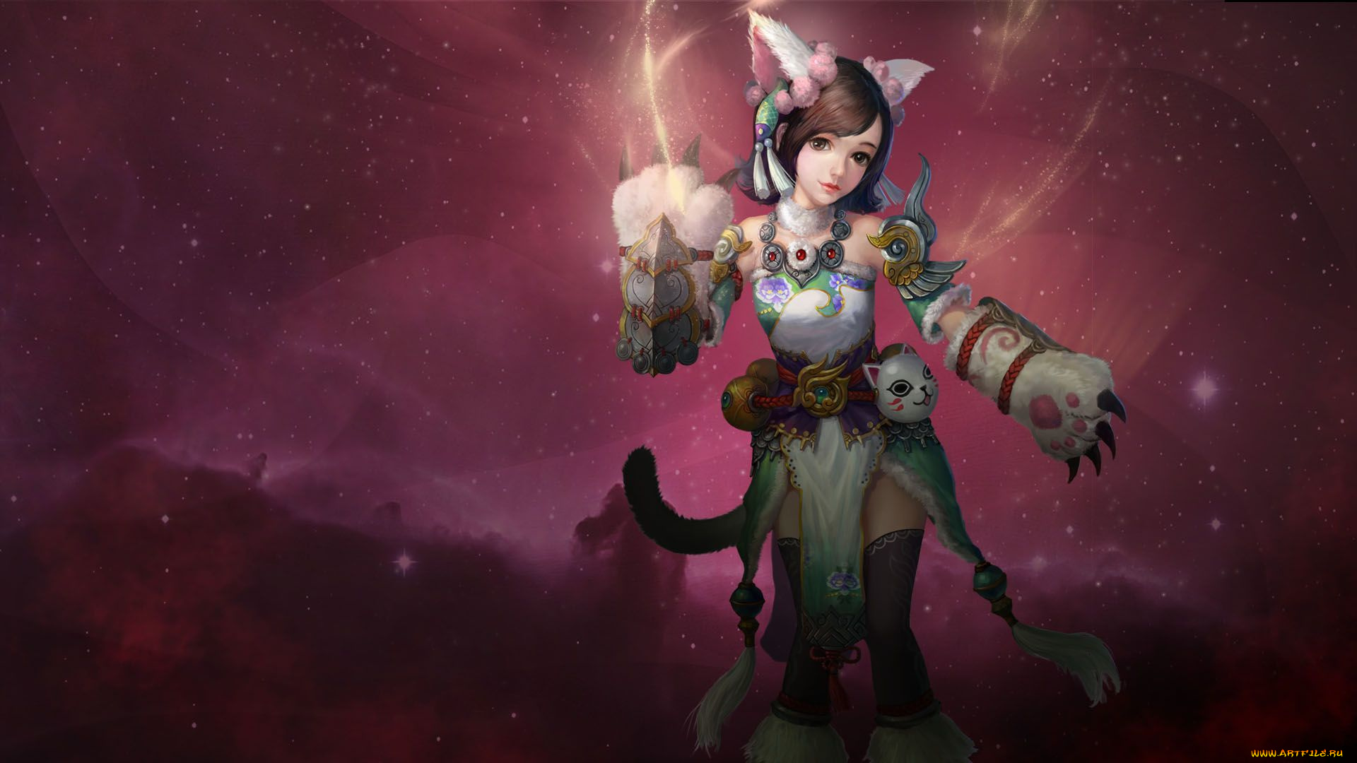 видео, игры, league, of, legends, league, of, legends, annie, арт, игра, неко