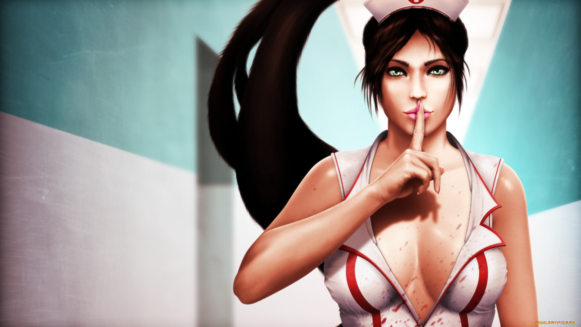 видео, игры, league, of, legends, league, of, legends, форма, рука, akali, арт, жест, взгляд, зеленые, глаза