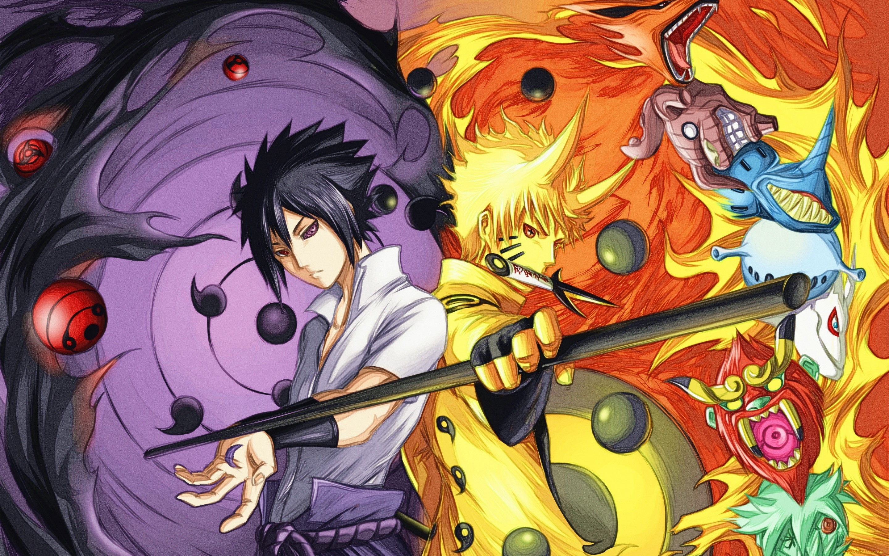 аниме, naruto, sharingan, bijuu, sasuke, uchiha, uzumaki, art