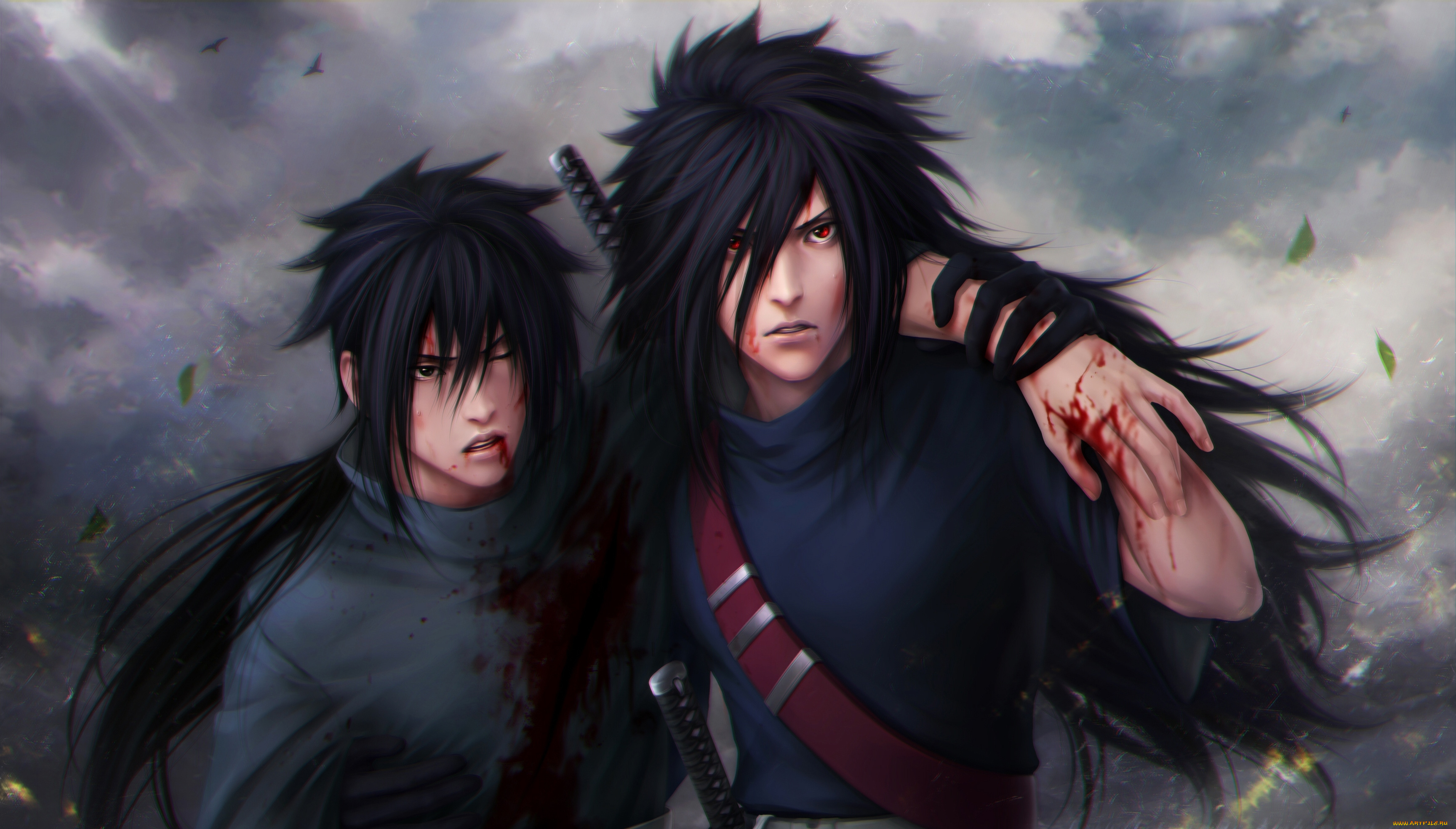 аниме, naruto, оружие, uchiha, izuno, zetsuai89, парни, madara, кровь, взгляд, art, листья, ветер, наруто, ранение