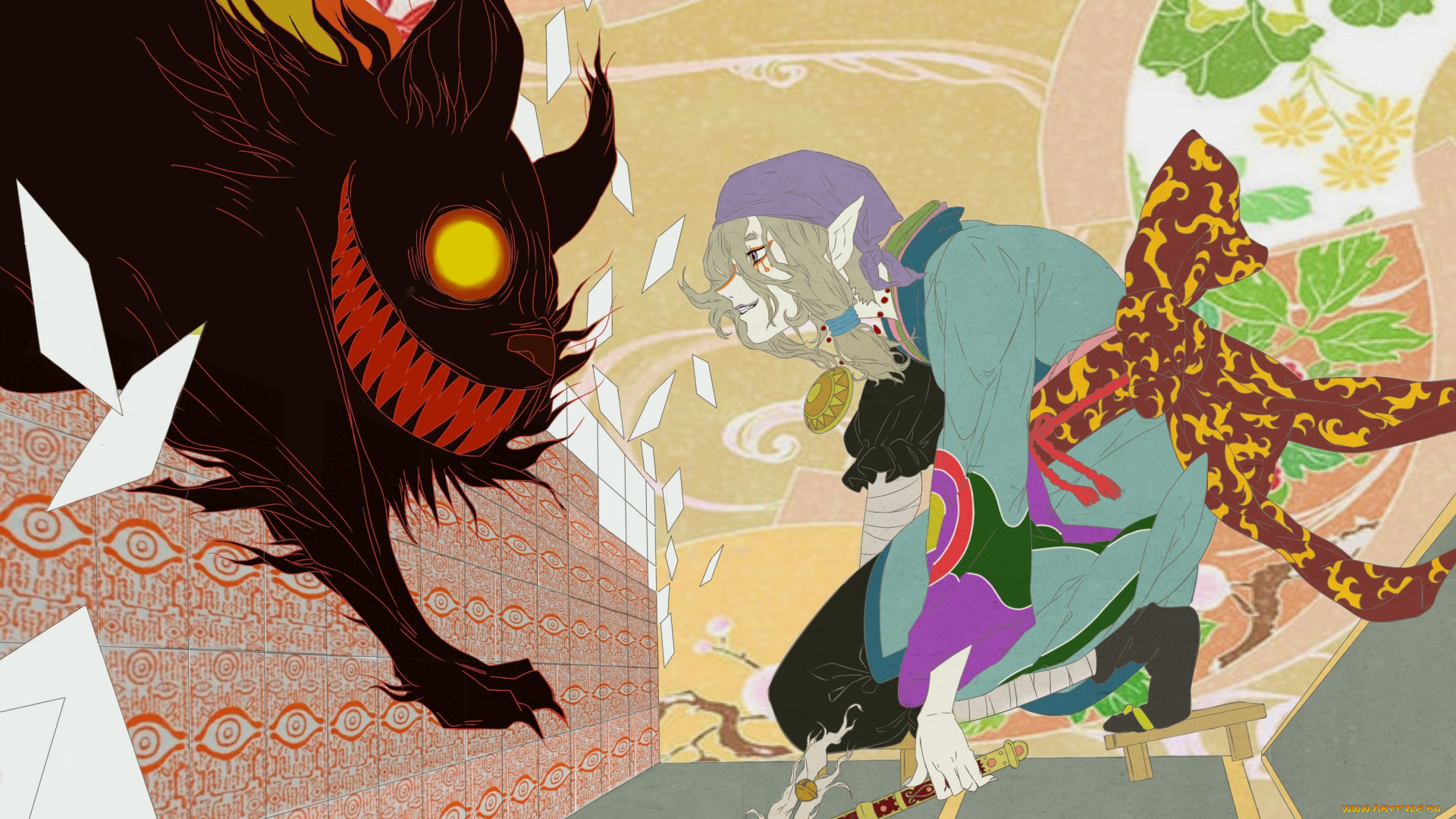 аниме, mononoke, anime, kusuriuri, парень, монстр, демон, арт