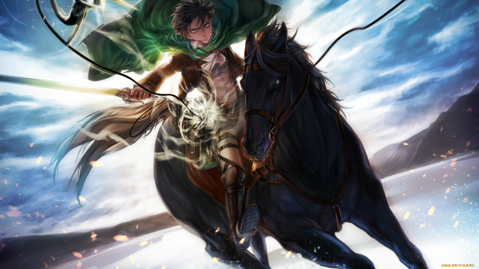 аниме, shingeki, no, kyojin, levi, лошадь