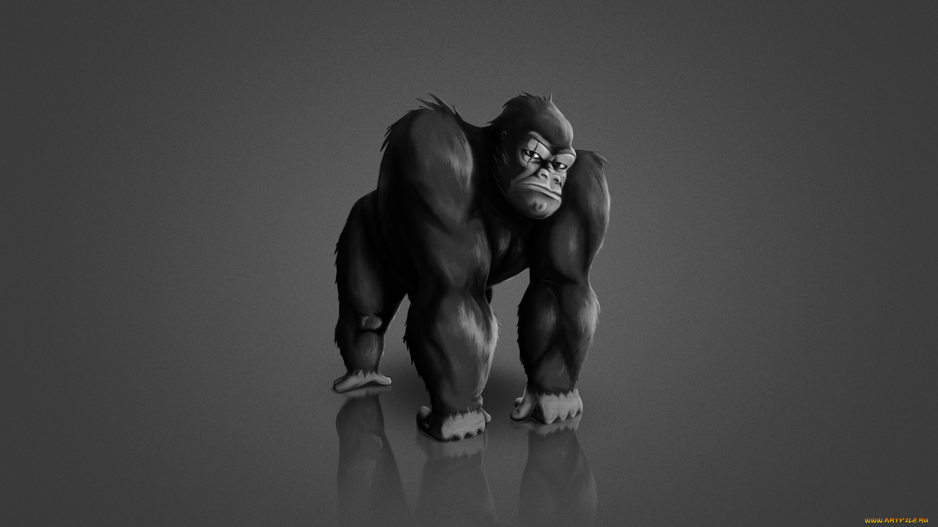 рисованное, животные, , обезьяны, животное, monkey, темный, фон, gorilla, горилла, обезьяна