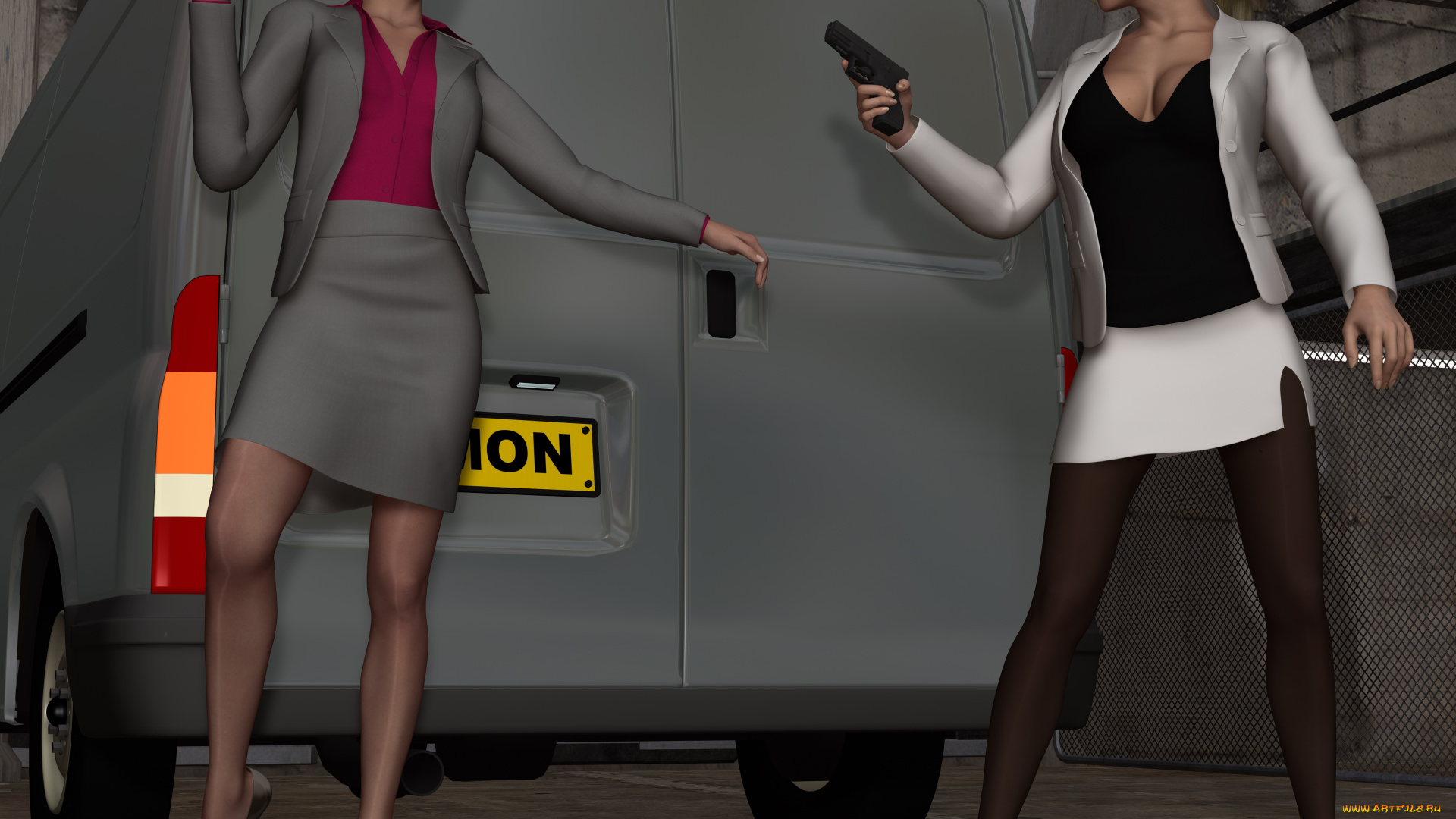 she, wolf, ii, 3д, графика, фантазия, , fantasy, фон, оружие, автомобиль, взгляд, девушки