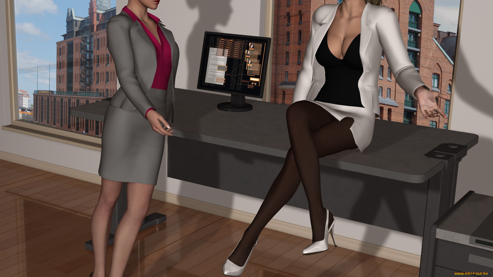 she, wolf, ii, 3д, графика, фантазия, , fantasy, взгляд, девушки, стол, фон