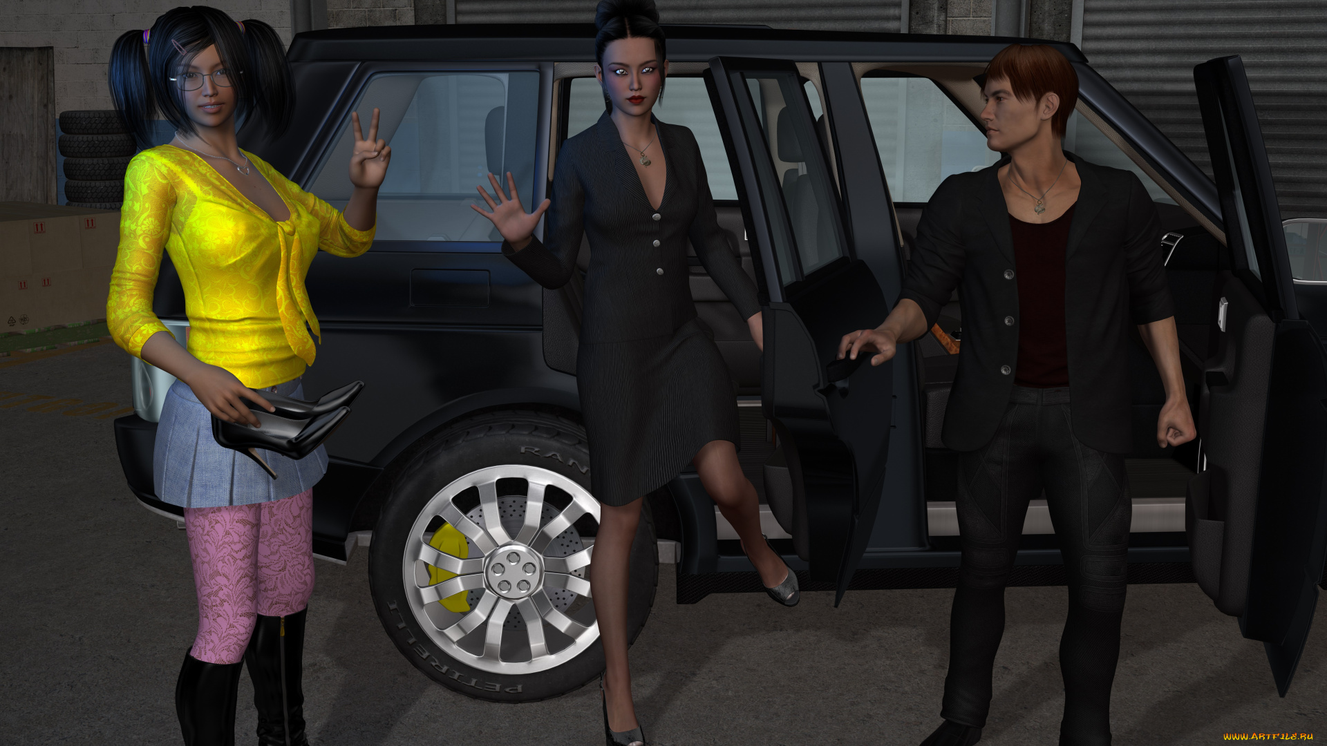 she, wolf, ii, 3д, графика, фантазия, , fantasy, парень, фон, взгляд, автомобиль, девушки