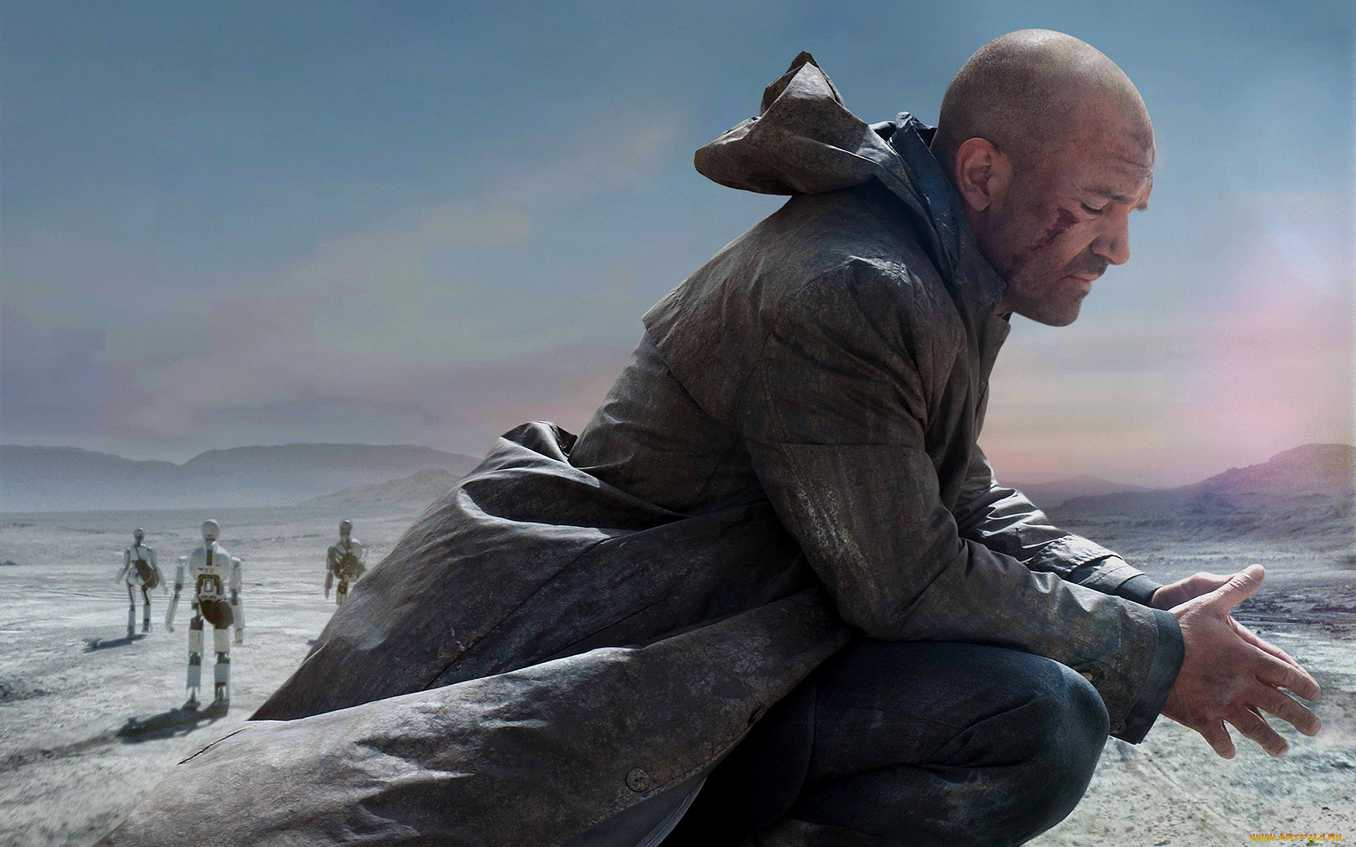 кино, фильмы, automata, антонио, бандерас, фантастика, роботы, песок, пустыня, плащ, страховщик, antonio, banderas