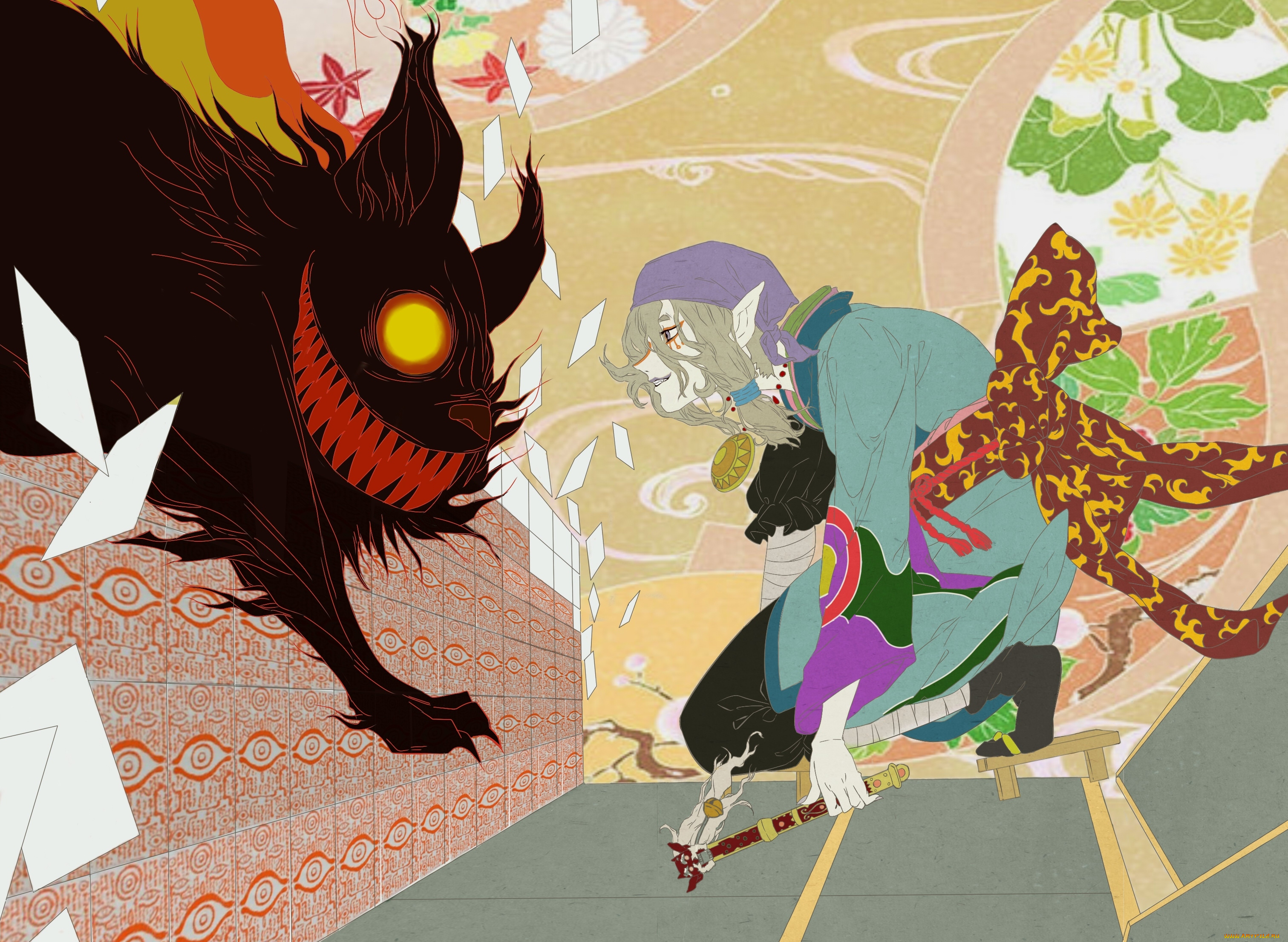 аниме, mononoke, anime, kusuriuri, парень, монстр, демон, арт