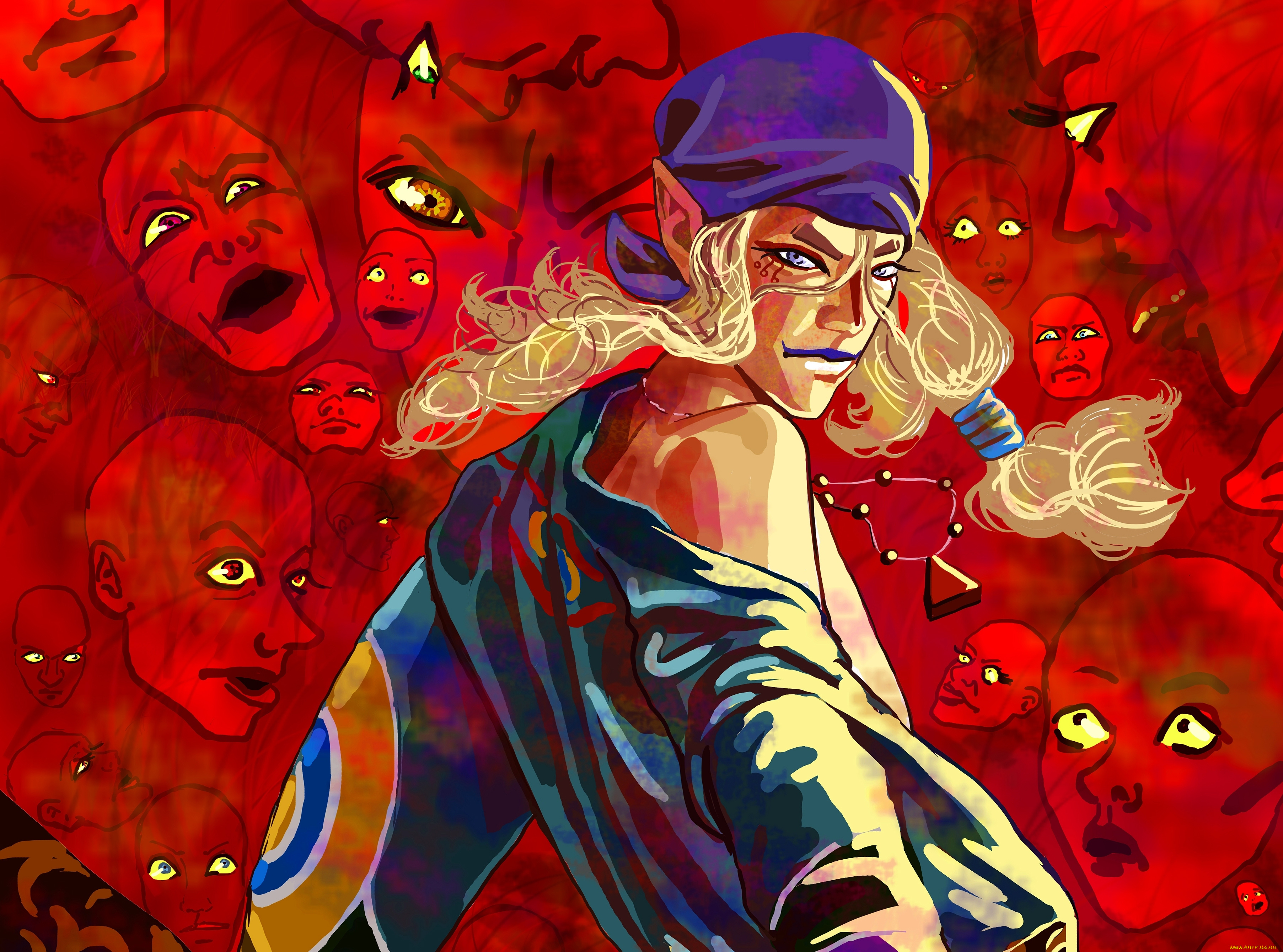 аниме, mononoke, kusuriuri, арт, парень, лица, демоны