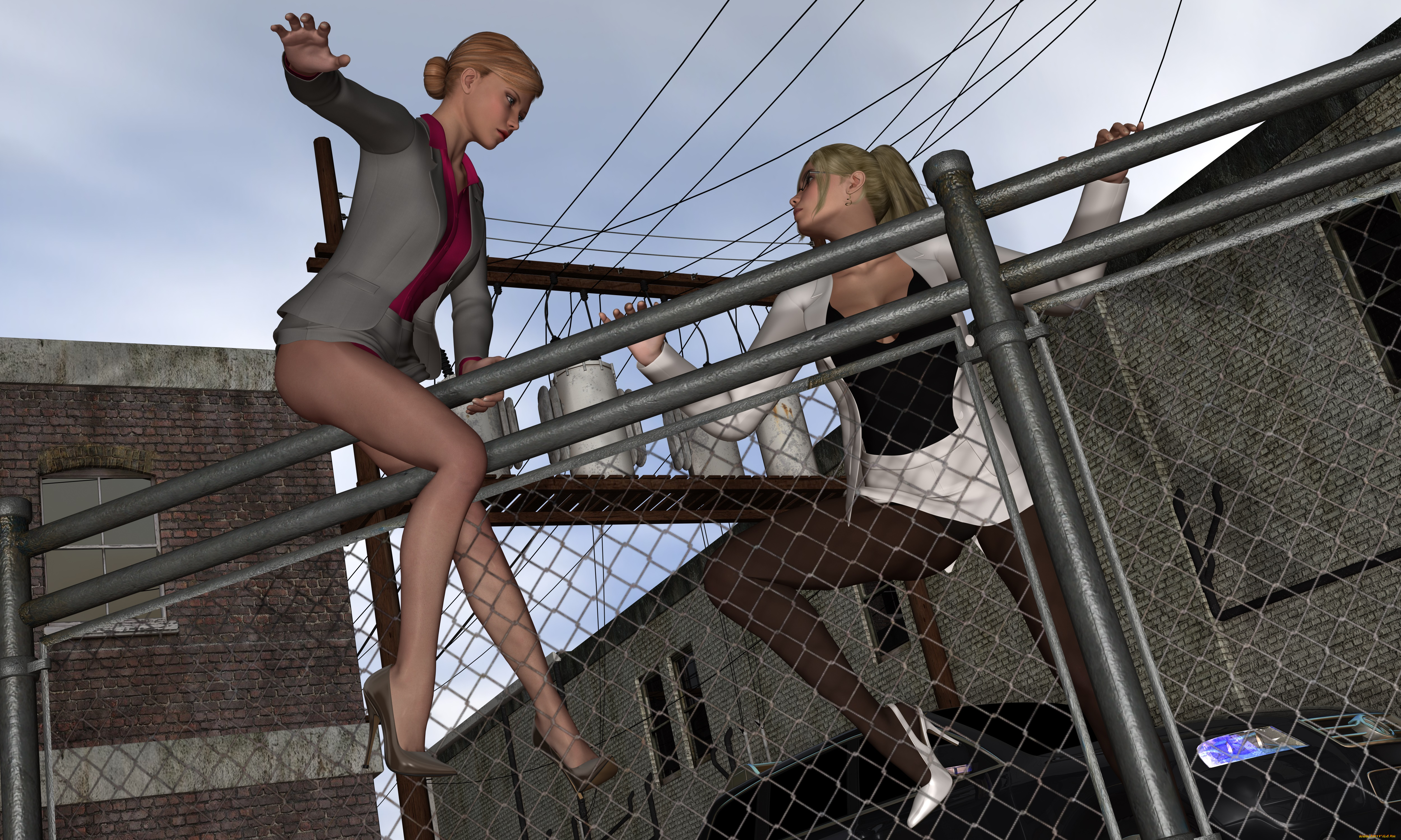 she, wolf, ii, 3д, графика, фантазия, , fantasy, девушки, забор