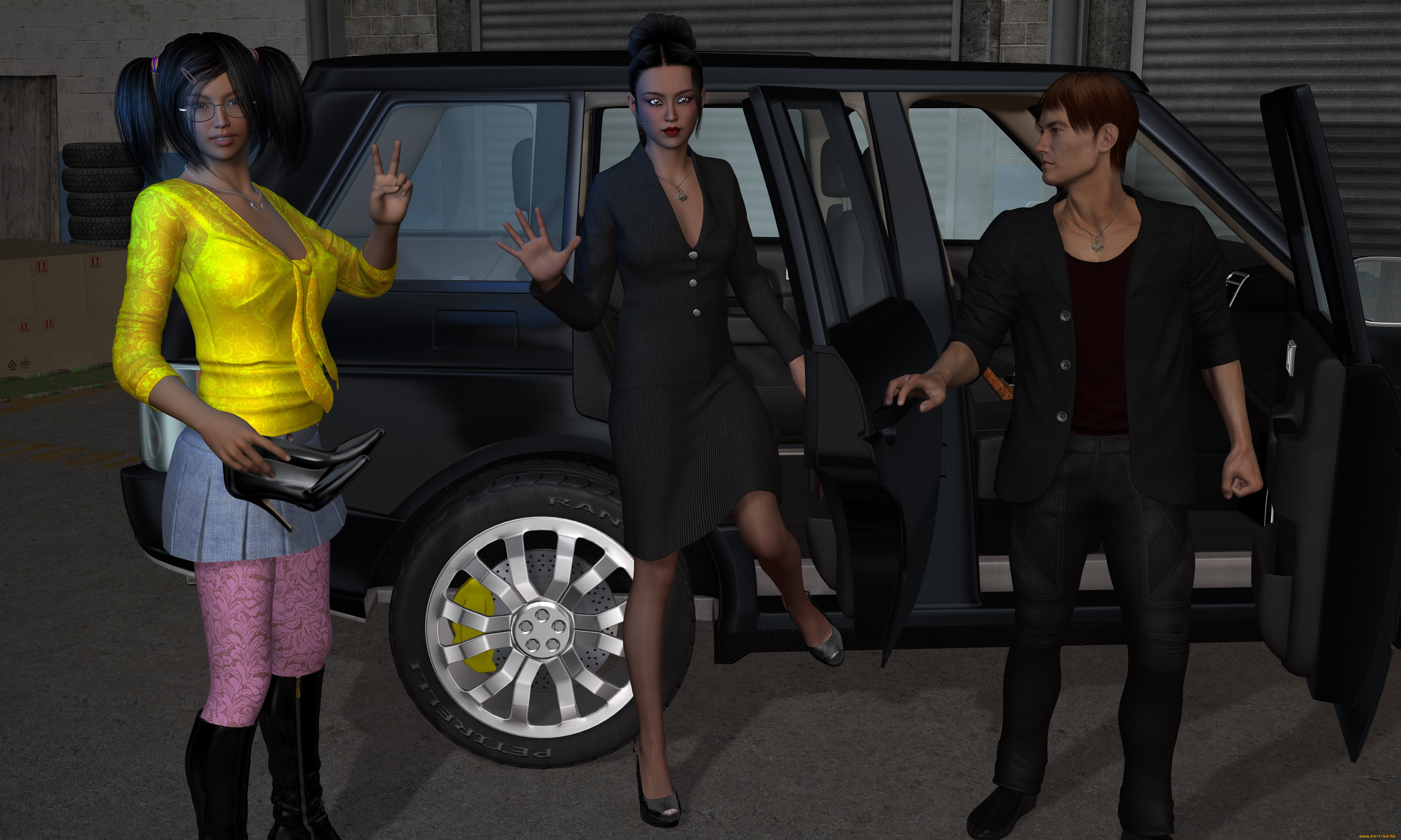 she, wolf, ii, 3д, графика, фантазия, , fantasy, парень, фон, взгляд, автомобиль, девушки