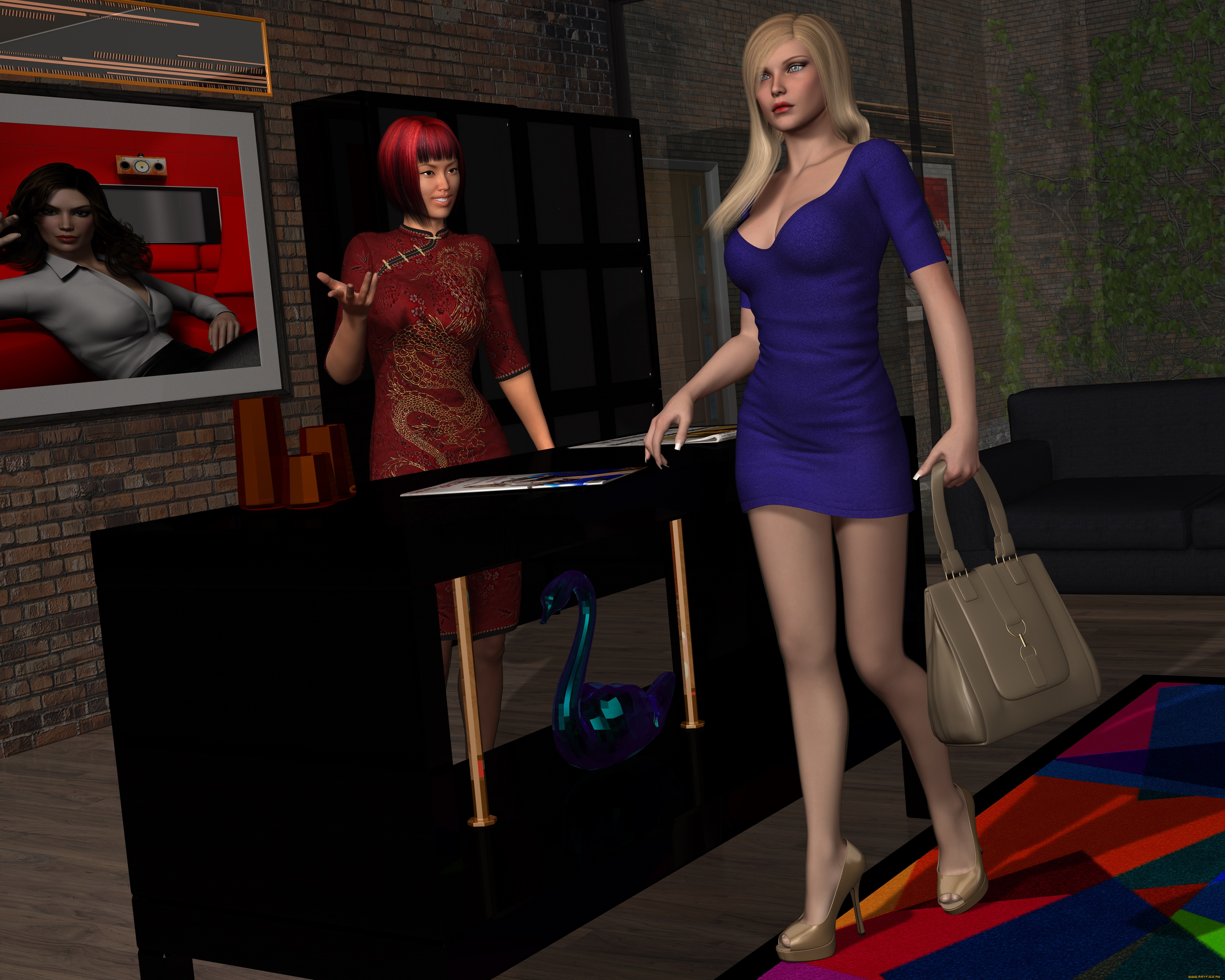 she, wolf, ii, 3д, графика, фантазия, , fantasy, сумочка, фон, взгляд, девушки