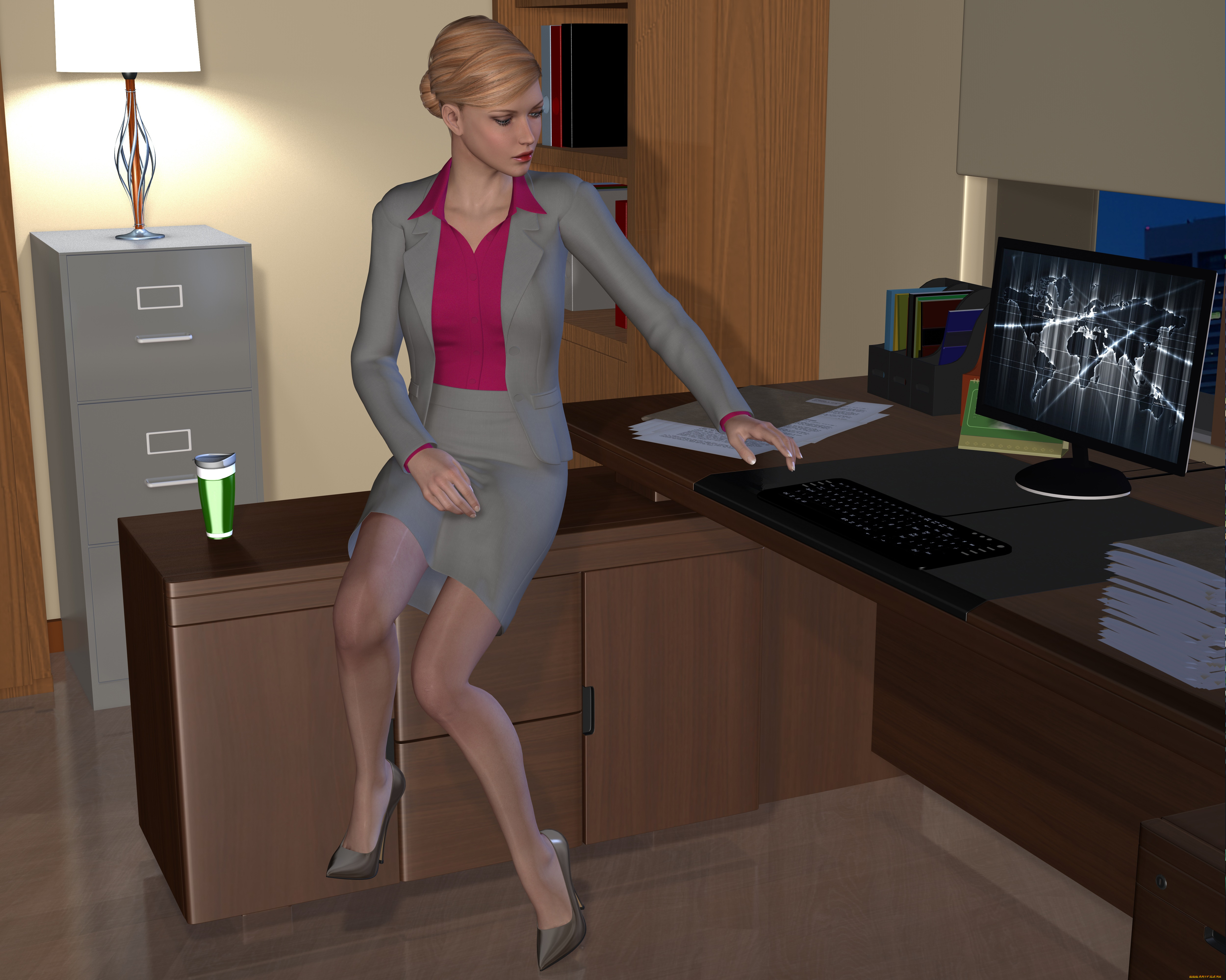 she, wolf, ii, 3д, графика, фантазия, , fantasy, девушка, стол, фон, взгляд