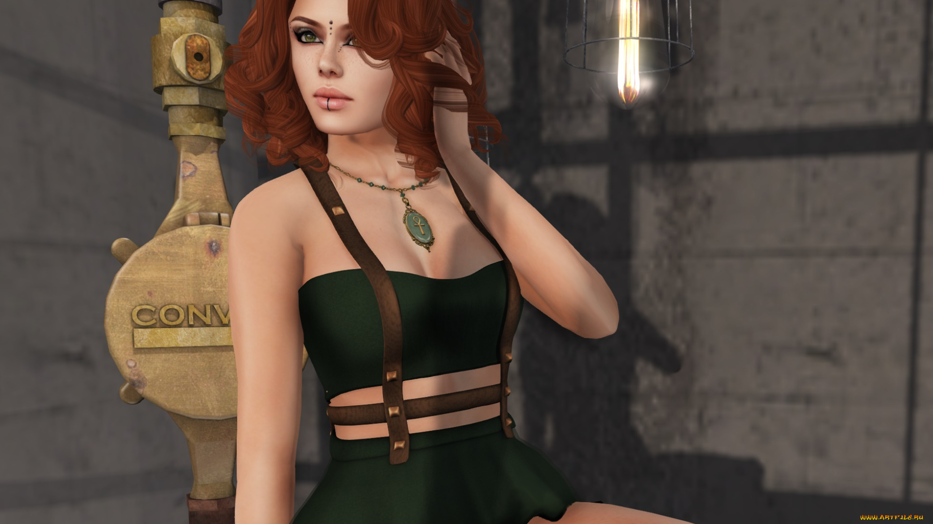 3д, графика, люди, , people, фон, интерьер, взгляд, девушка, рыжая