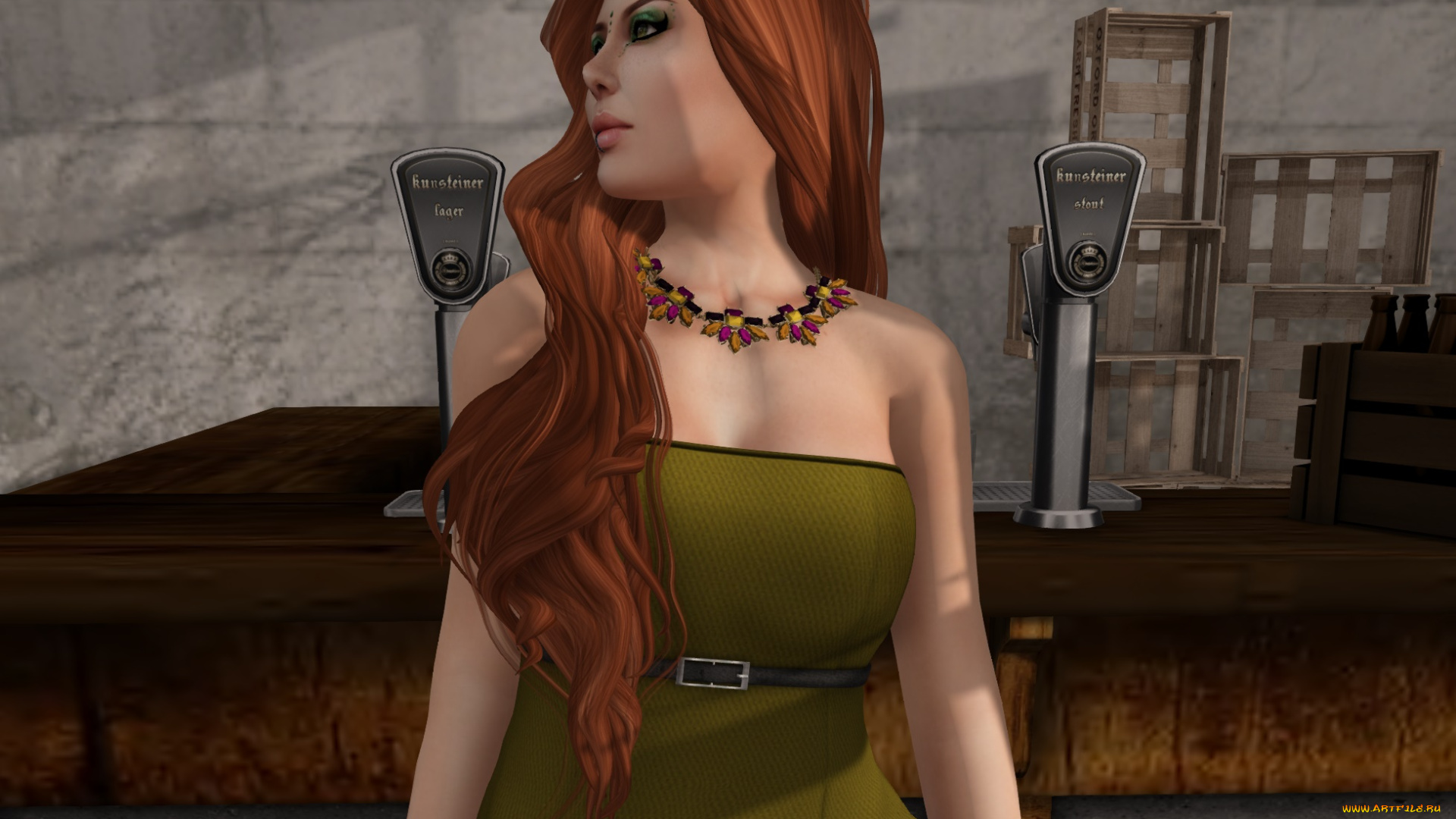 3д, графика, люди, , people, интерьер, фон, рыжая, девушка, взгляд