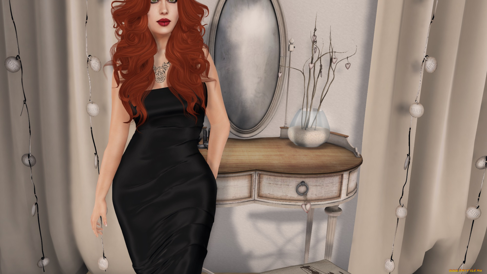 3д, графика, люди, , people, интерьер, фон, взгляд, девушка, рыжая