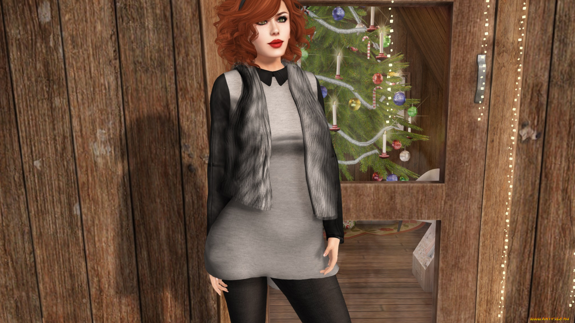 3д, графика, люди, , people, интерьер, рыжая, фон, взгляд, девушка