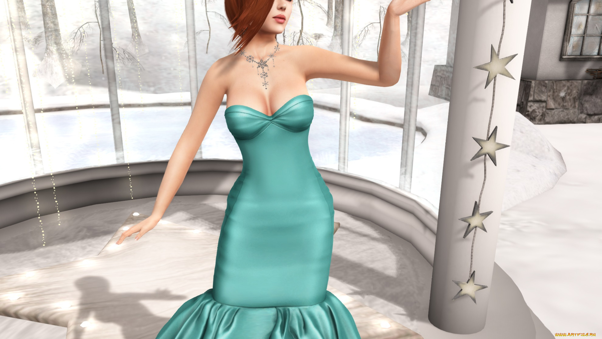 3д, графика, люди, , people, интерьер, рыжая, фон, взгляд, девушка