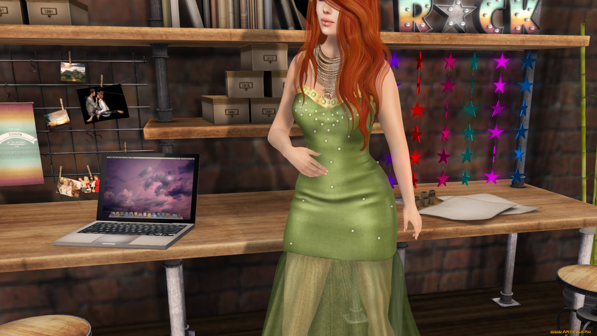 3д, графика, люди, , people, рыжая, фон, взгляд, девушка, интерьер