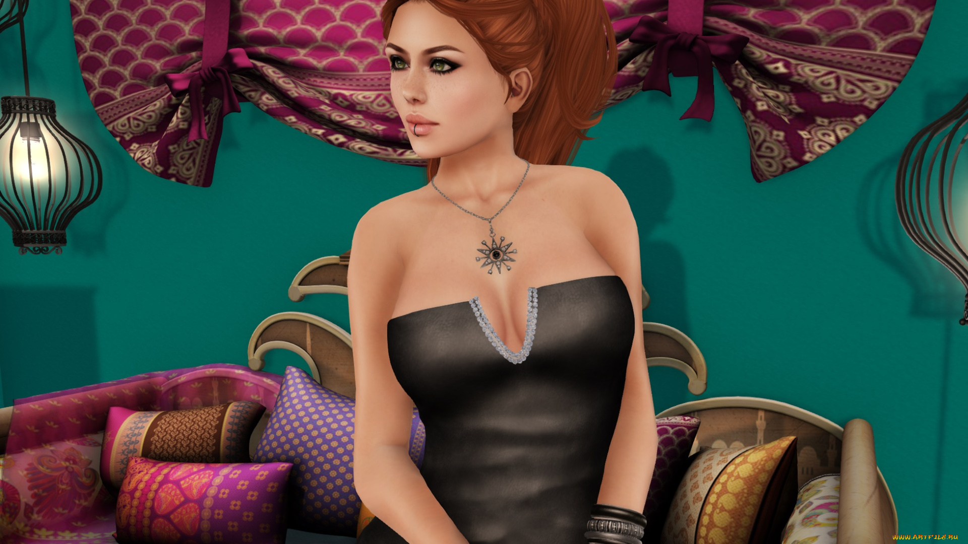 3д, графика, люди, , people, рыжая, интерьер, взгляд, фон, девушка