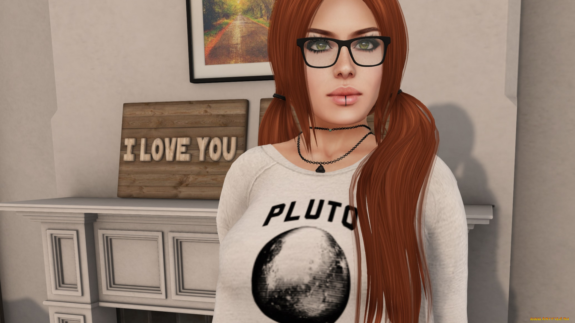 3д, графика, люди, , people, взгляд, девушка, интерьер, рыжая, фон