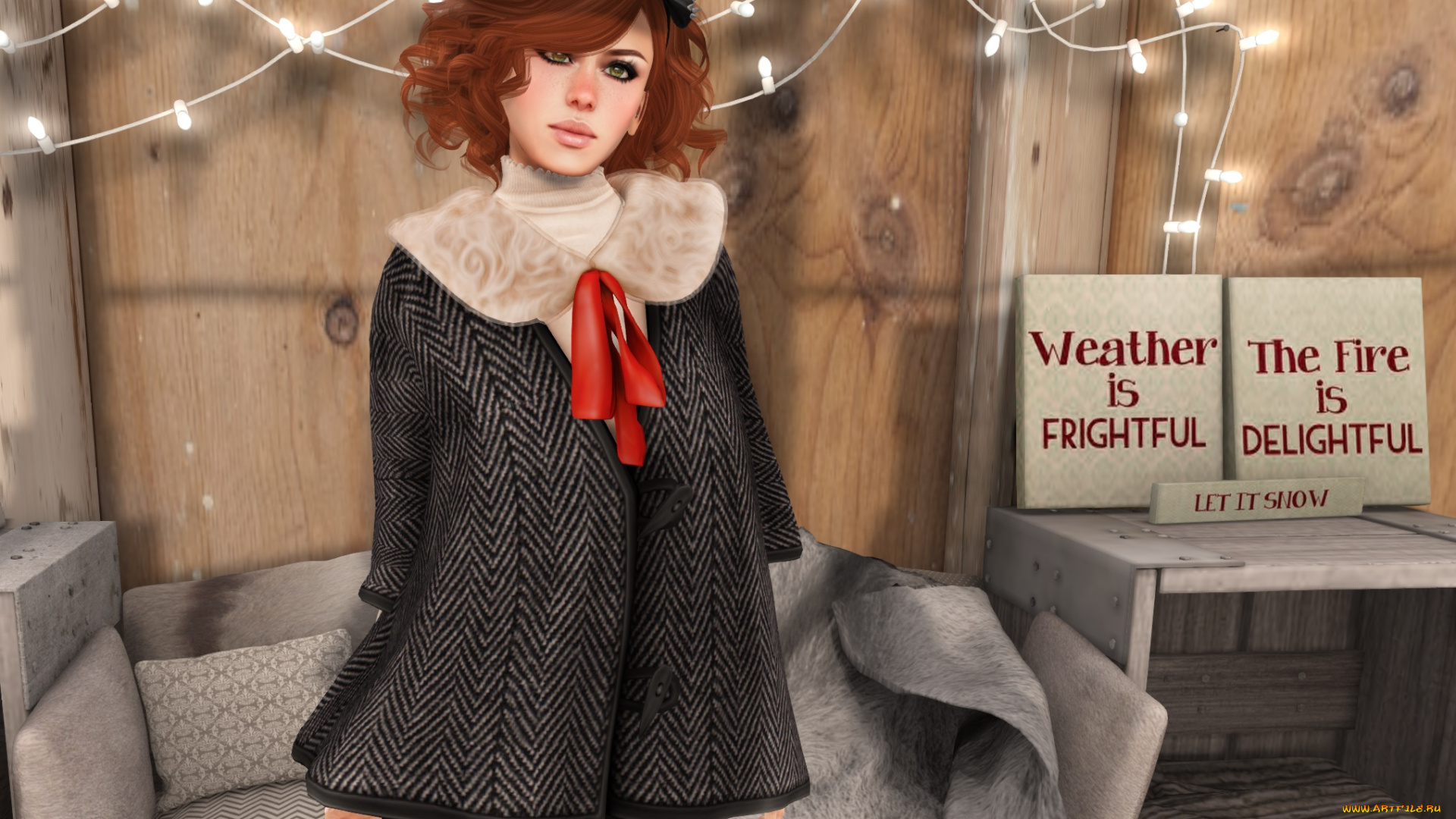 3д, графика, люди, , people, взгляд, девушка, фон, рыжая