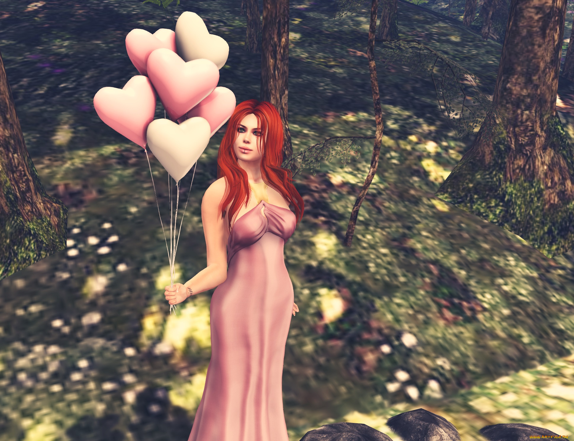 3д, графика, люди, , people, фон, взгляд, девушка, рыжая