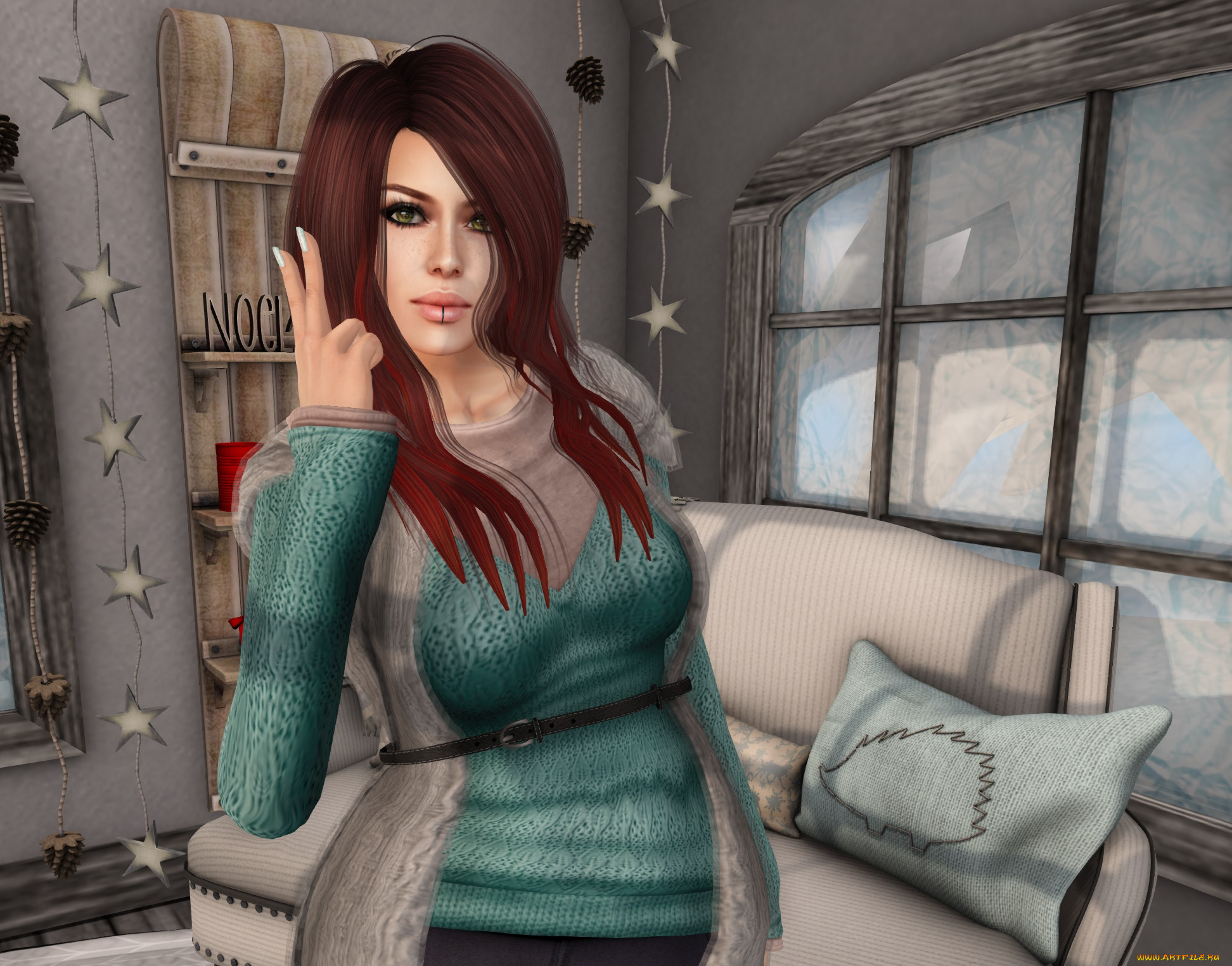 3д, графика, люди, , people, взгляд, интерьер, фон, рыжая, девушка