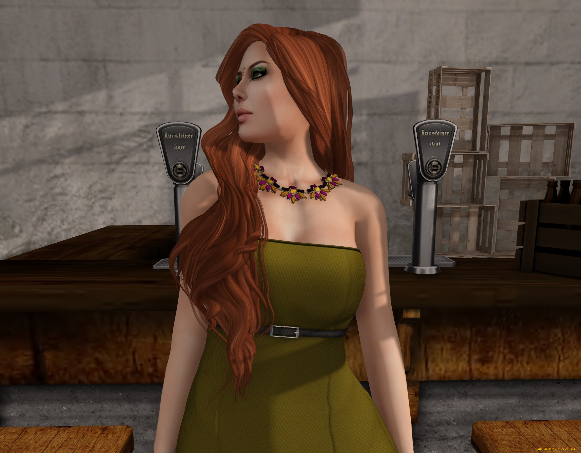 3д, графика, люди, , people, интерьер, фон, рыжая, девушка, взгляд