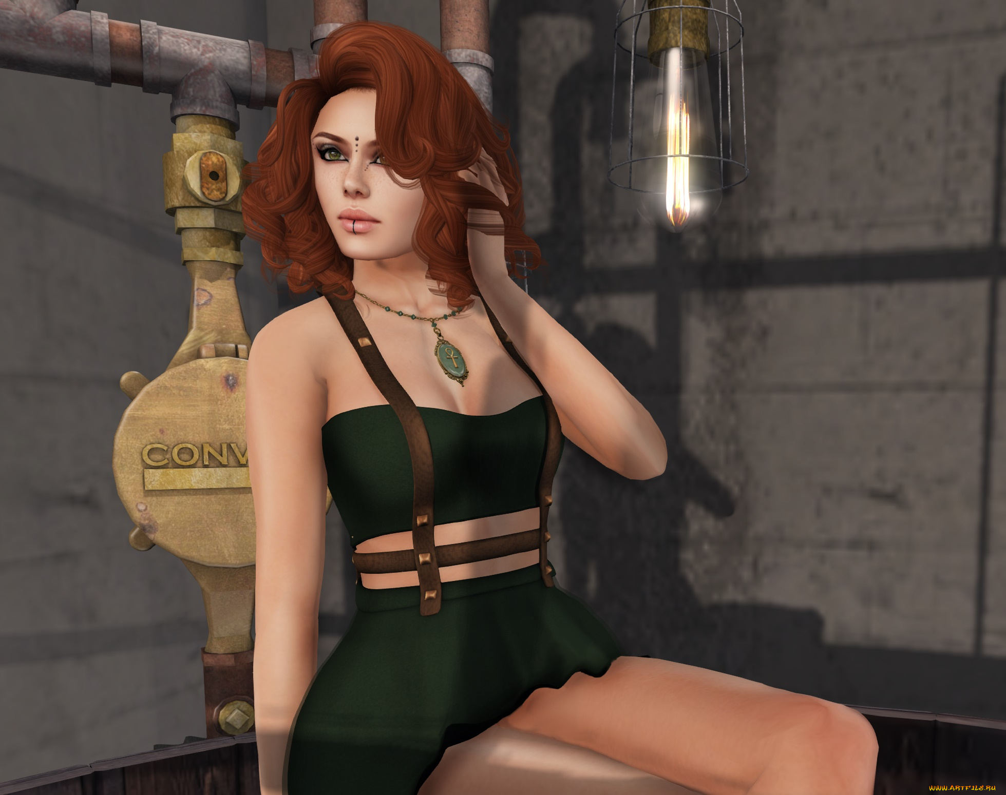 3д, графика, люди, , people, фон, интерьер, взгляд, девушка, рыжая