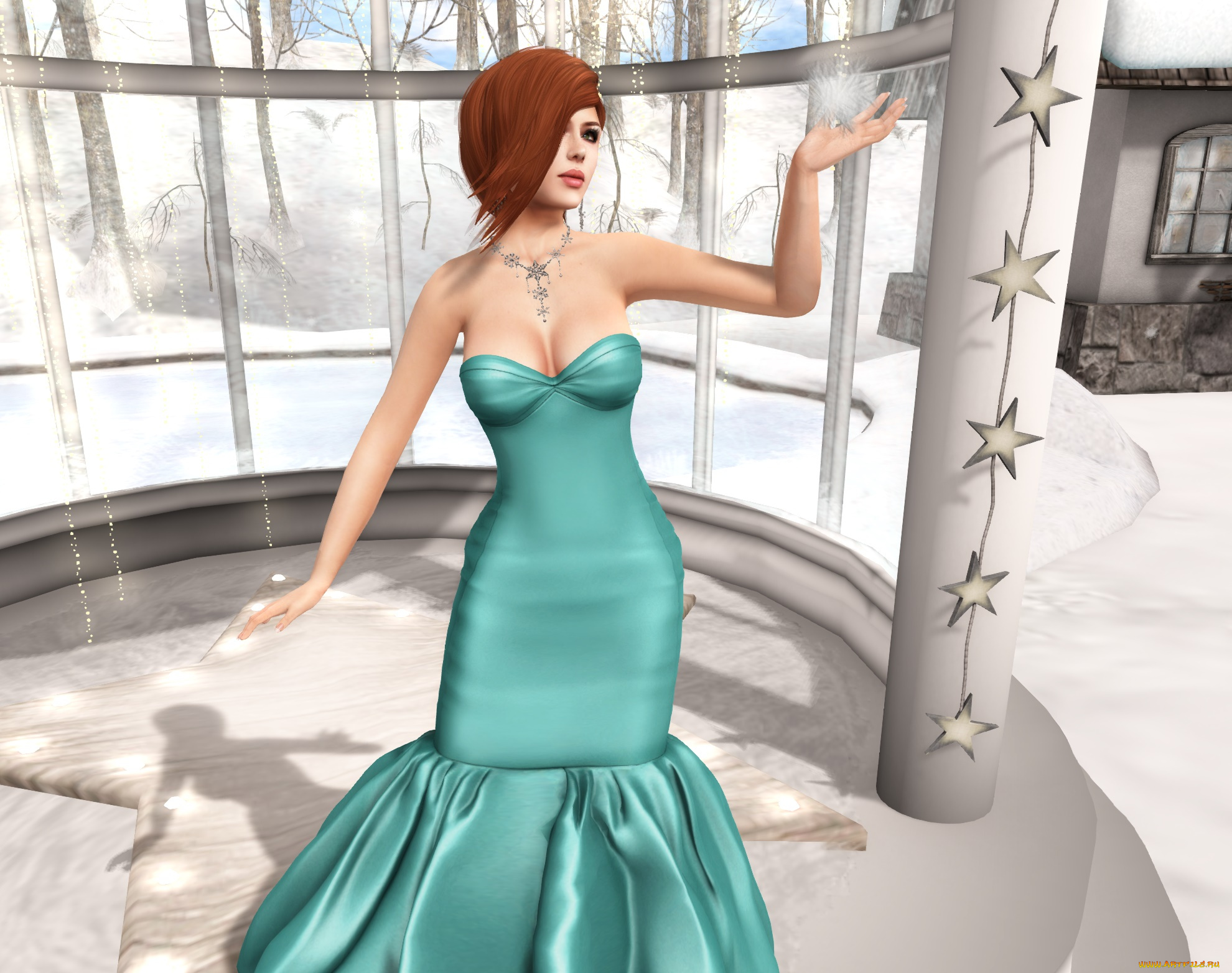 3д, графика, люди, , people, интерьер, рыжая, фон, взгляд, девушка