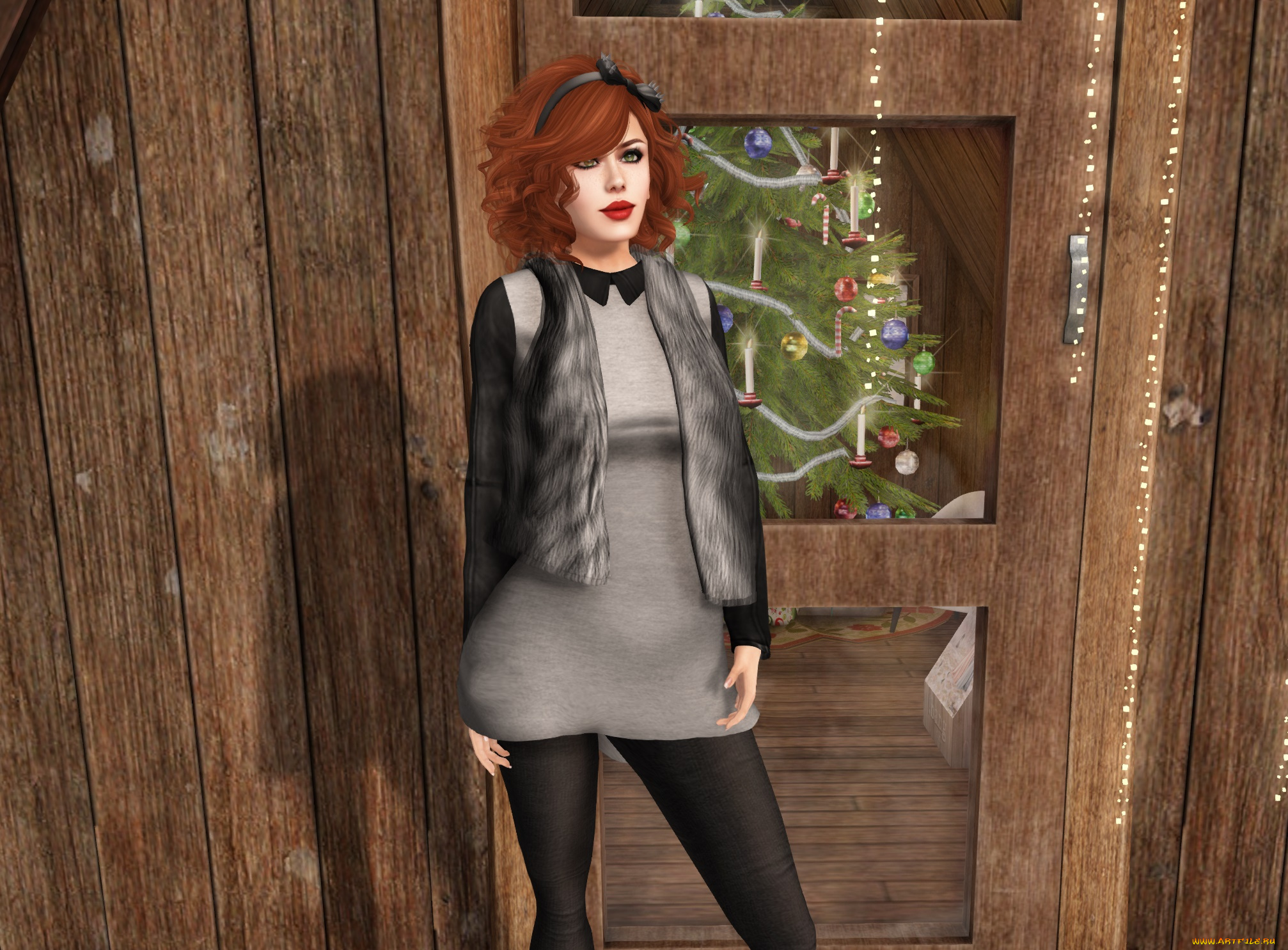 3д, графика, люди, , people, интерьер, рыжая, фон, взгляд, девушка