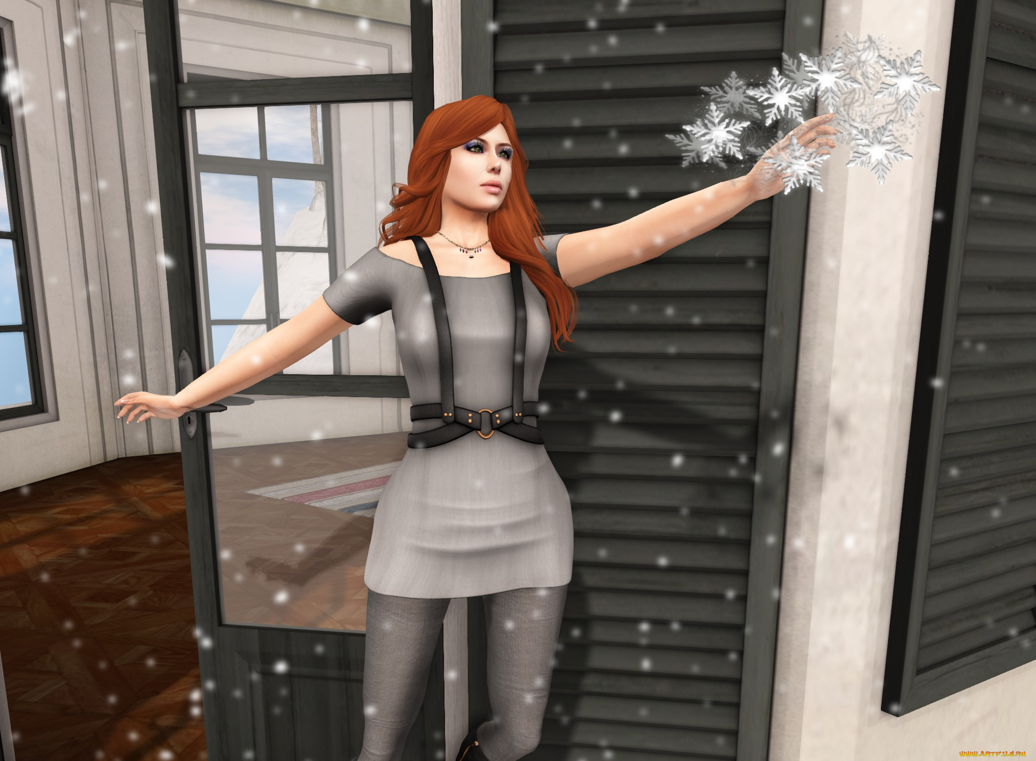 3д, графика, люди, , people, фон, взгляд, девушка, интерьер, рыжая