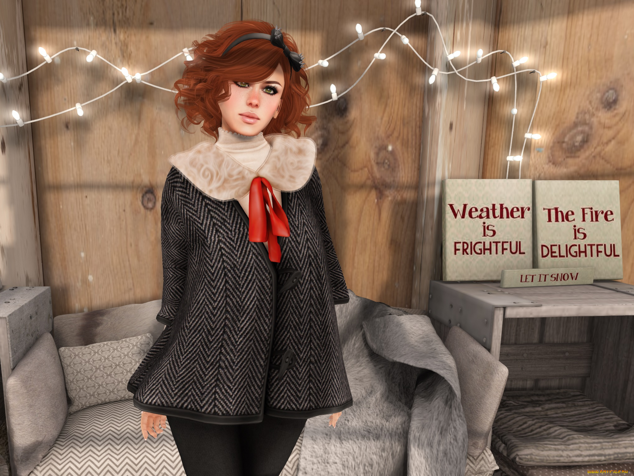 3д, графика, люди, , people, взгляд, девушка, фон, рыжая