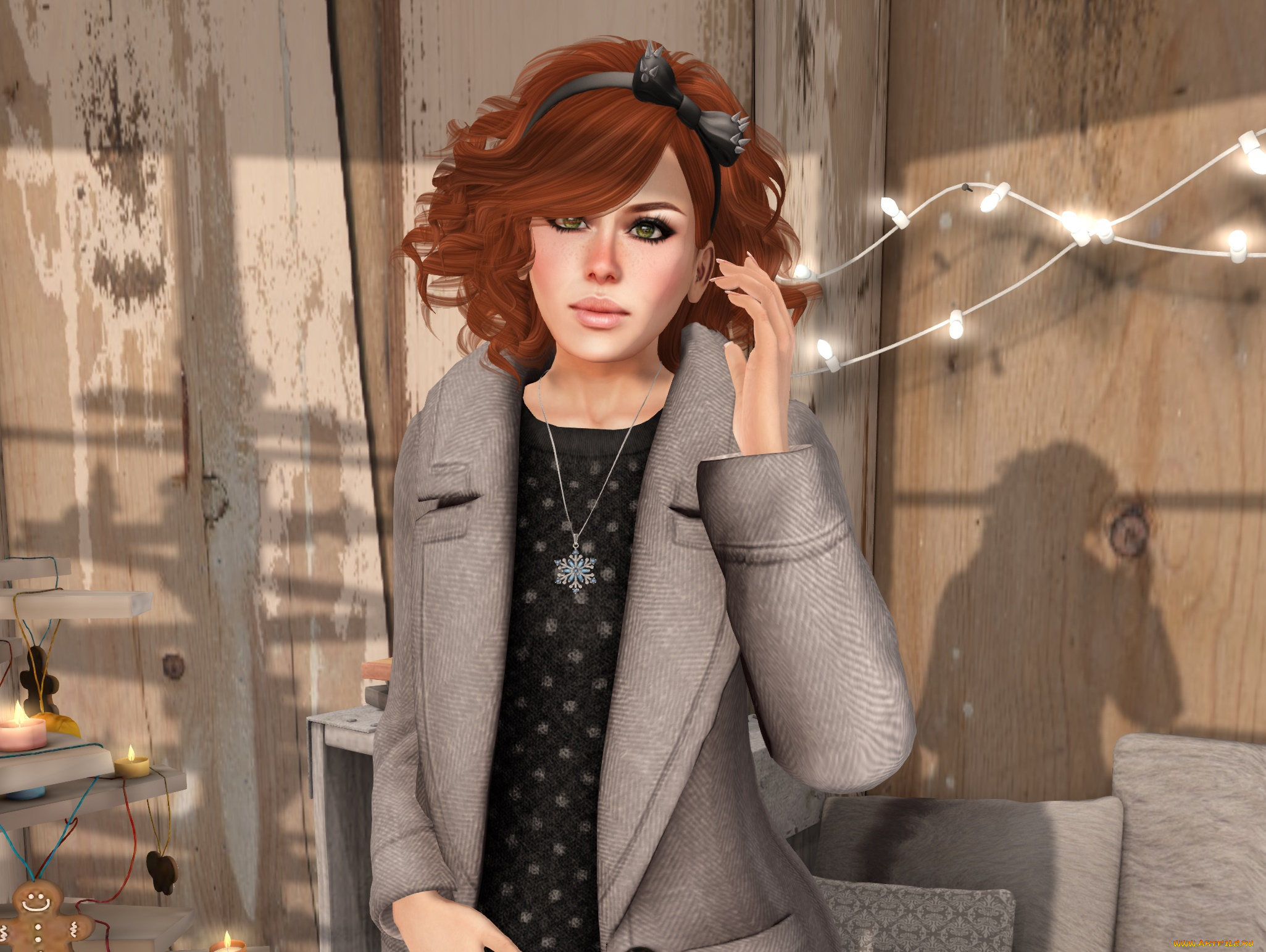 3д, графика, люди, , people, взгляд, фон, рыжая, девушка