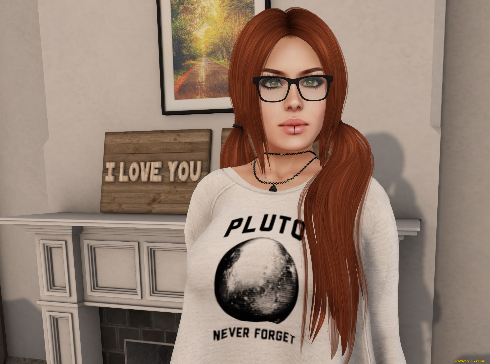 3д, графика, люди, , people, взгляд, девушка, интерьер, рыжая, фон