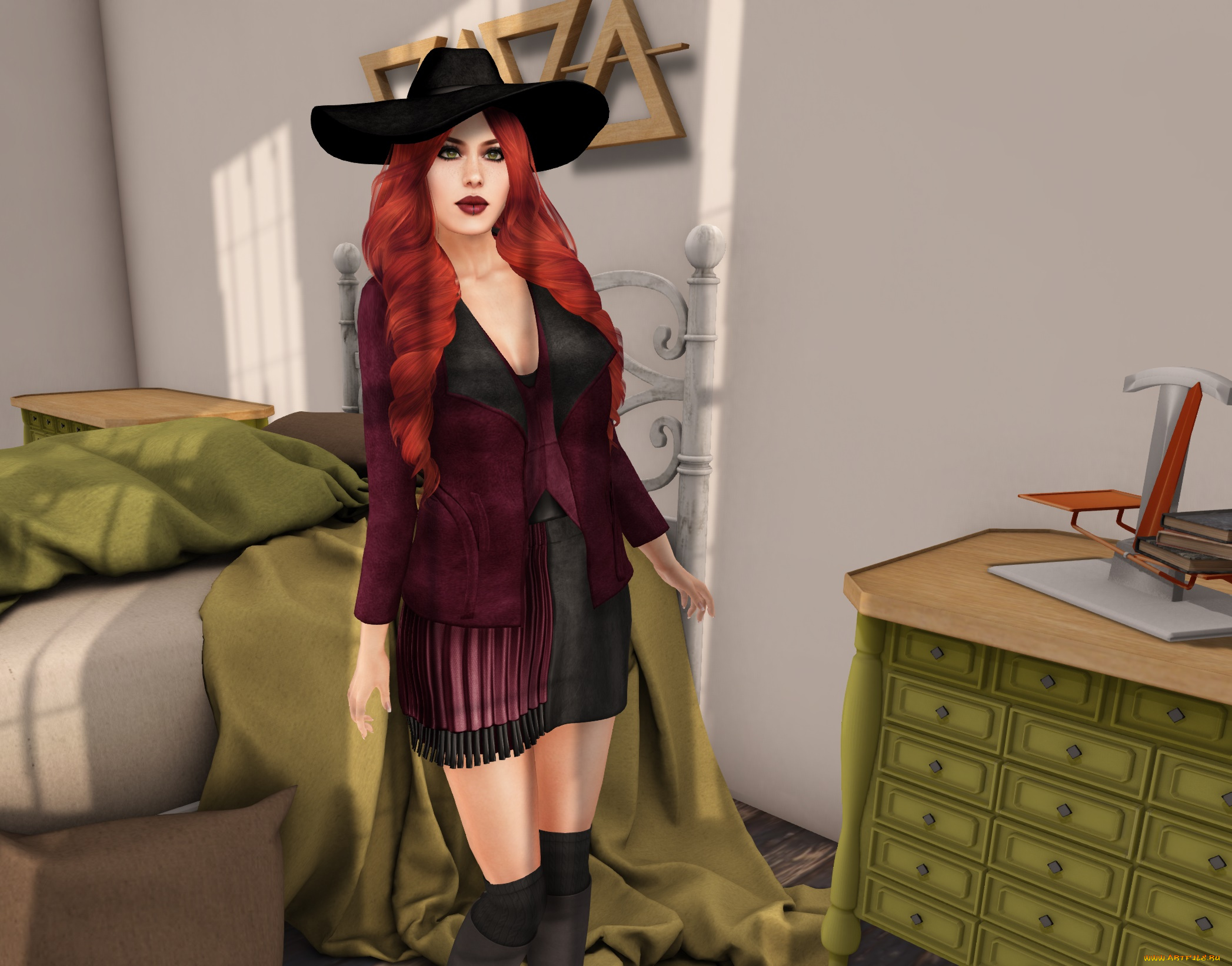 3д, графика, люди, , people, фон, взгляд, девушка, интерьер, рыжая