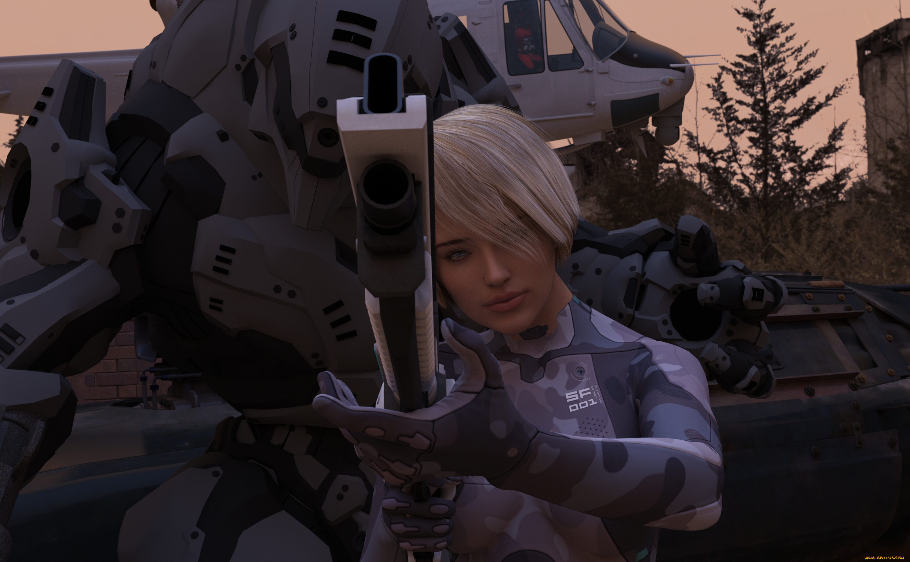 3д, графика, фантазия, , fantasy, фон, оружие, взгляд, девушка