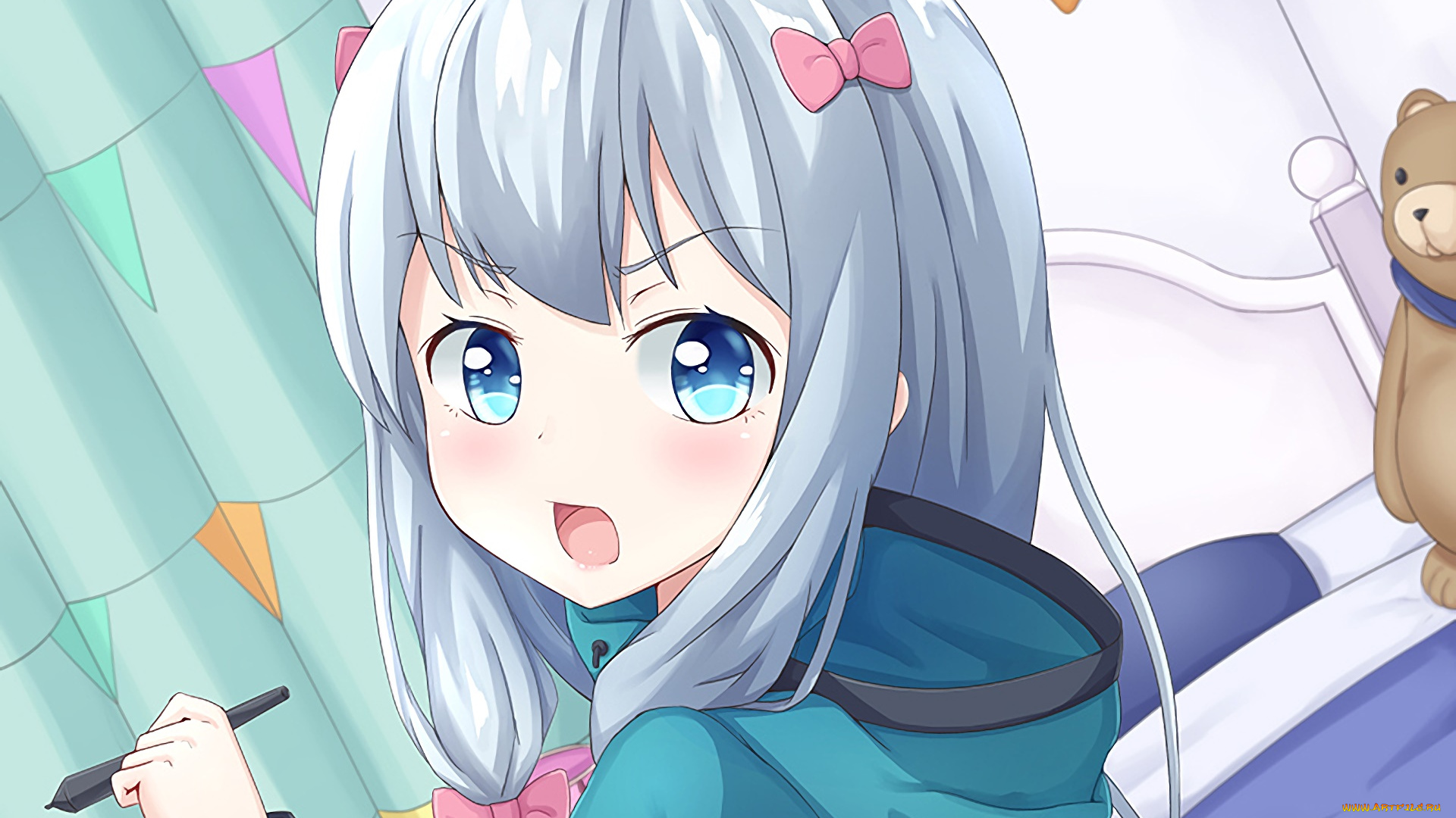 аниме, eromanga-sensei, девушка, взгляд, фон